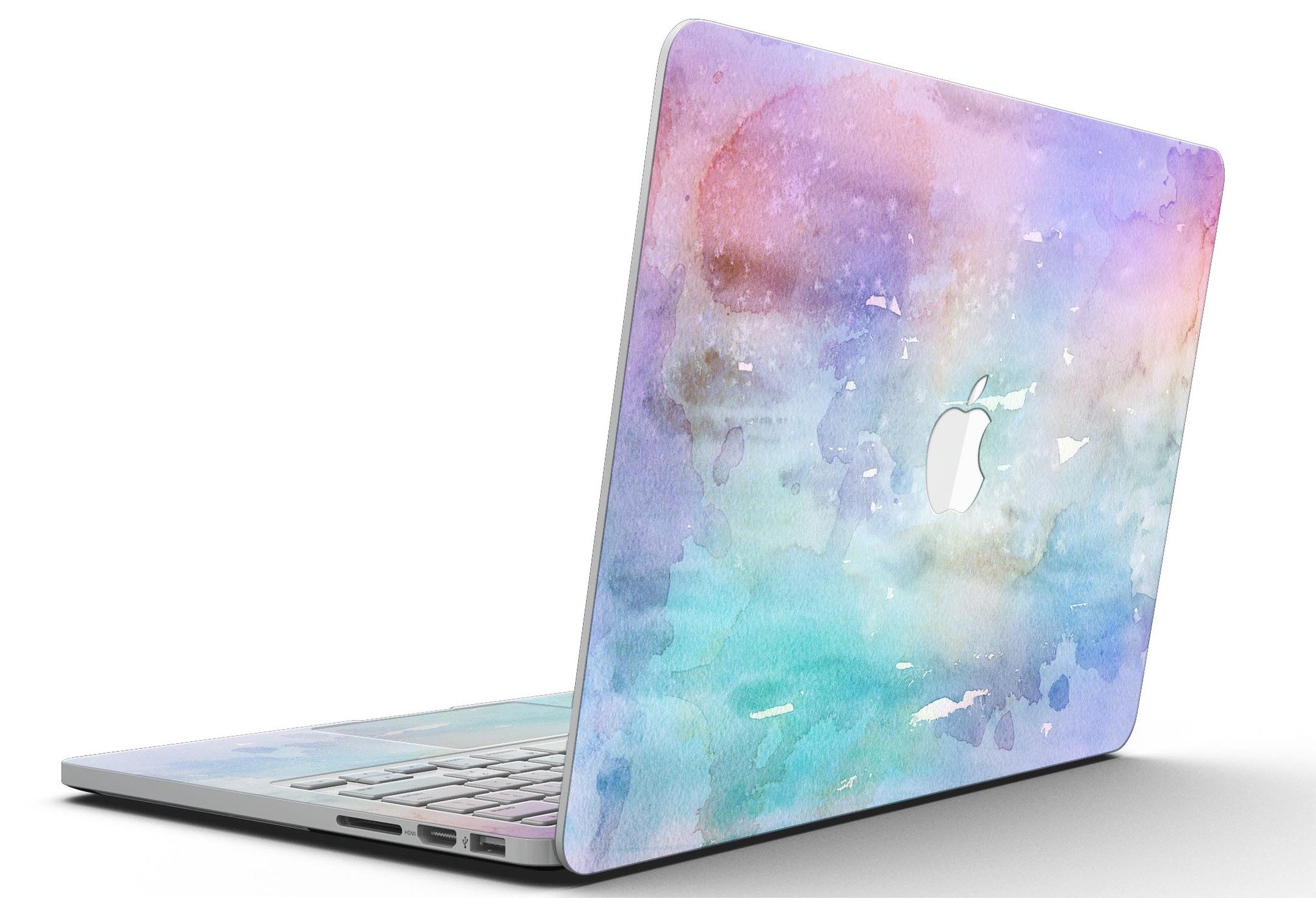 Blushed Blue to Mint 42 Watercolor Texture skin for MacBook Pro, showcasing vibrant colors and a stylish design.