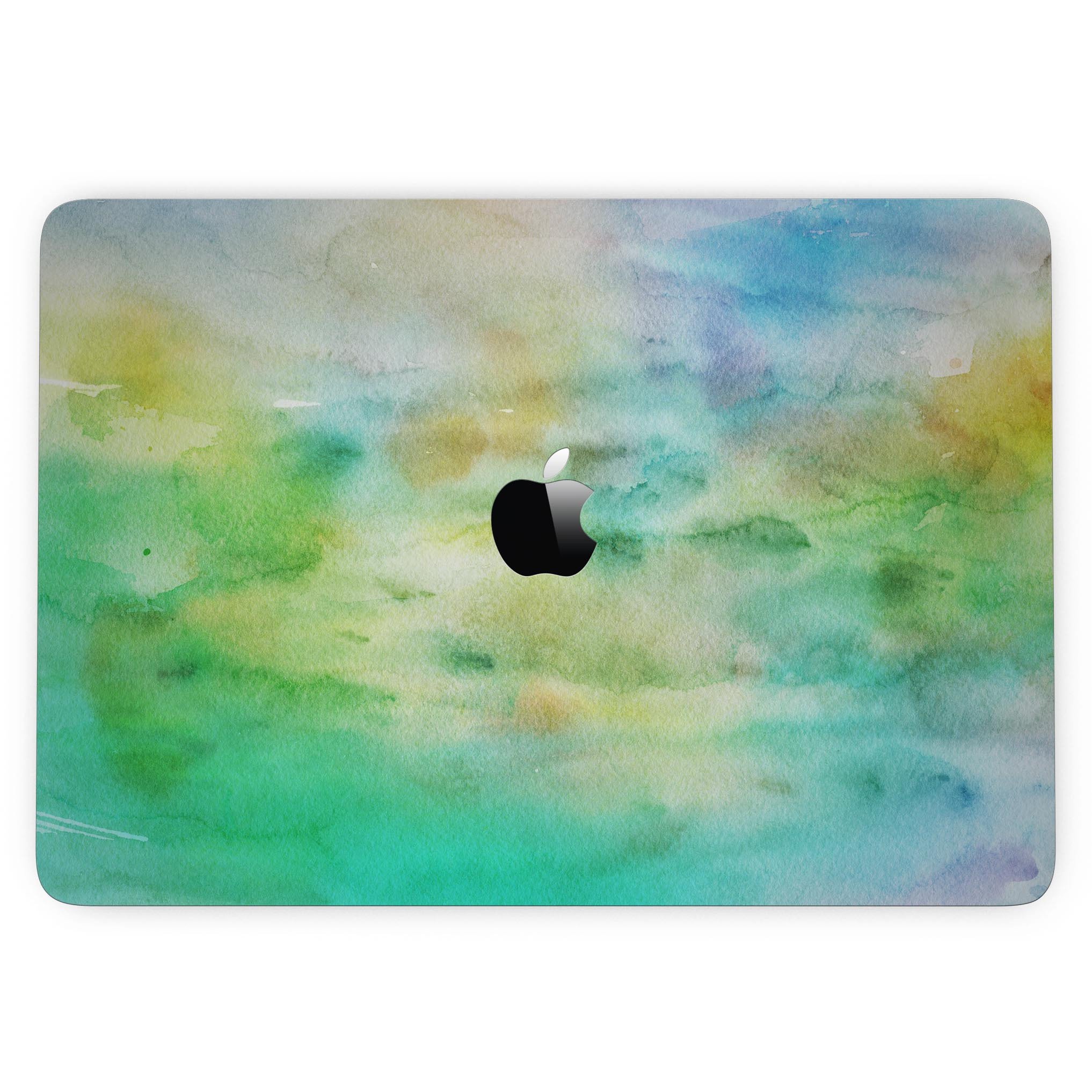 Blushed Green 32 Absorbed Watercolor Texture skin for MacBook Pro, showcasing vibrant colors and a sleek design.