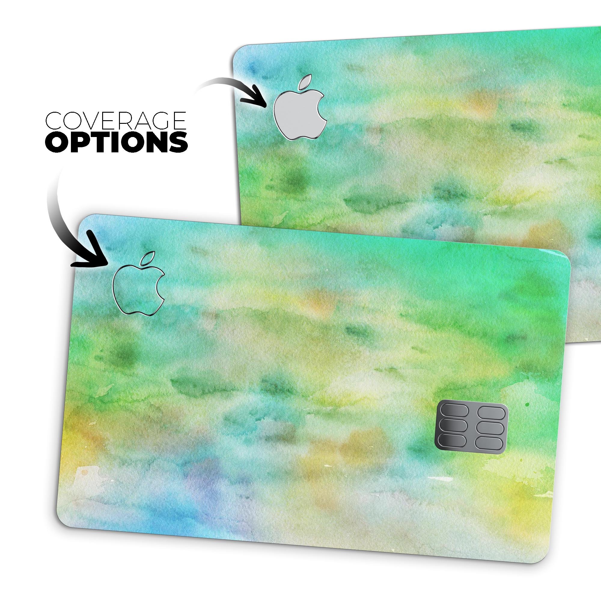Blushed Green 32 Absorbed Watercolor Texture skin for Apple Card, showcasing its vibrant design and premium finish.