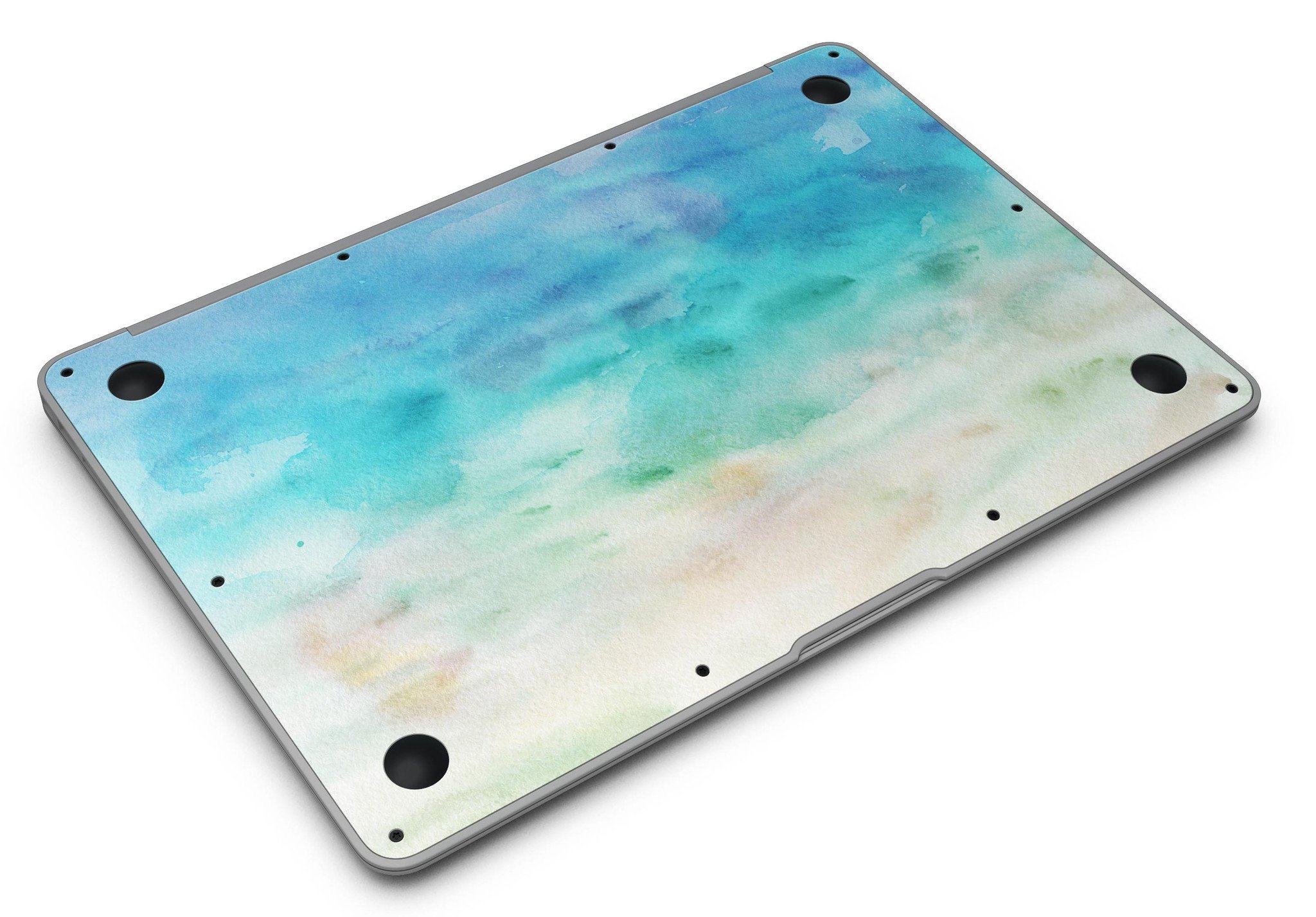 Blushed Mint Watercolor Texture MacBook Air Skin Kit showcasing a vibrant design on a sleek laptop.
