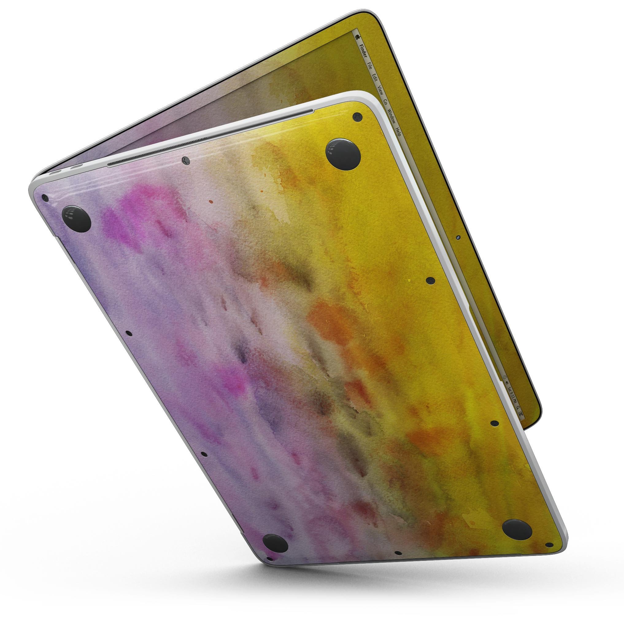Blushed Pink 32 Absorbed Watercolor Texture skin for MacBook Pro, showcasing a vibrant watercolor design on a sleek device.