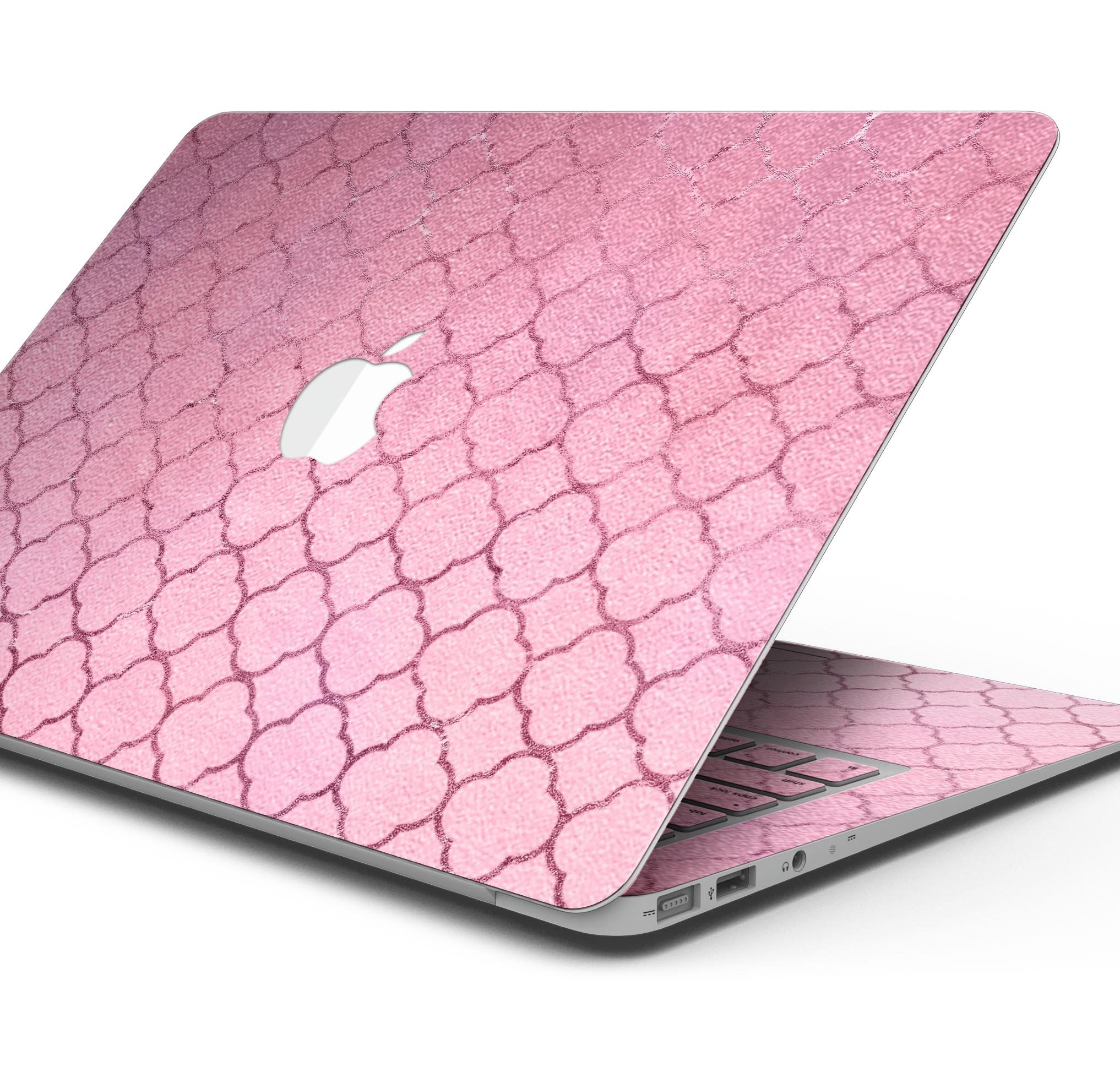 Blushed Pink Moroccan Pattern skin decal wrap kit for MacBook, showcasing a stylish design with a premium vinyl finish.
