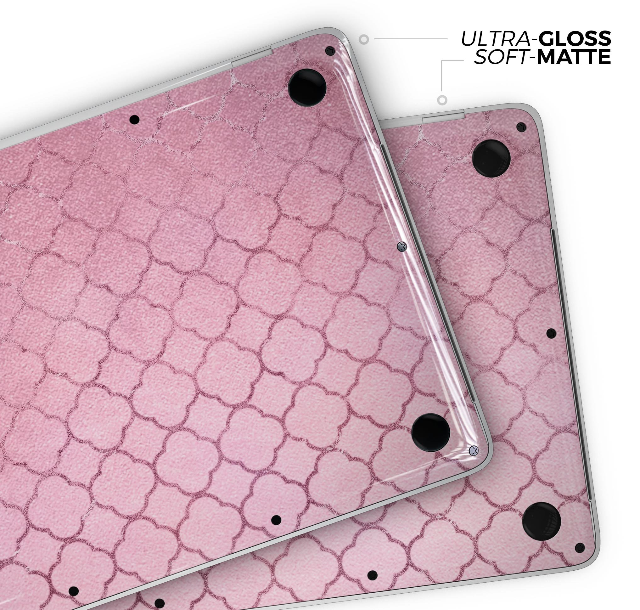 Blushed Pink Moroccan Pattern skin decal wrap kit for MacBook, showcasing a stylish design with a premium vinyl finish.
