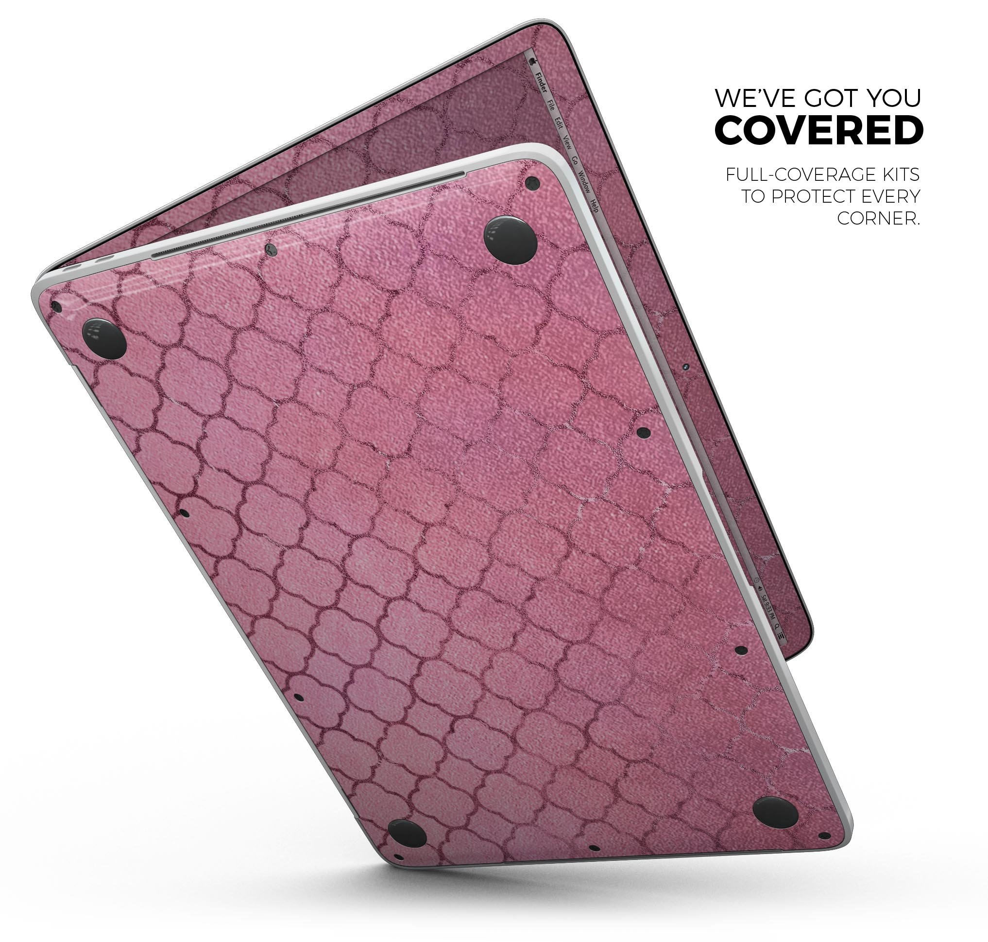 Blushed Pink Moroccan Pattern skin decal wrap kit for MacBook, showcasing a stylish design with a premium vinyl finish.