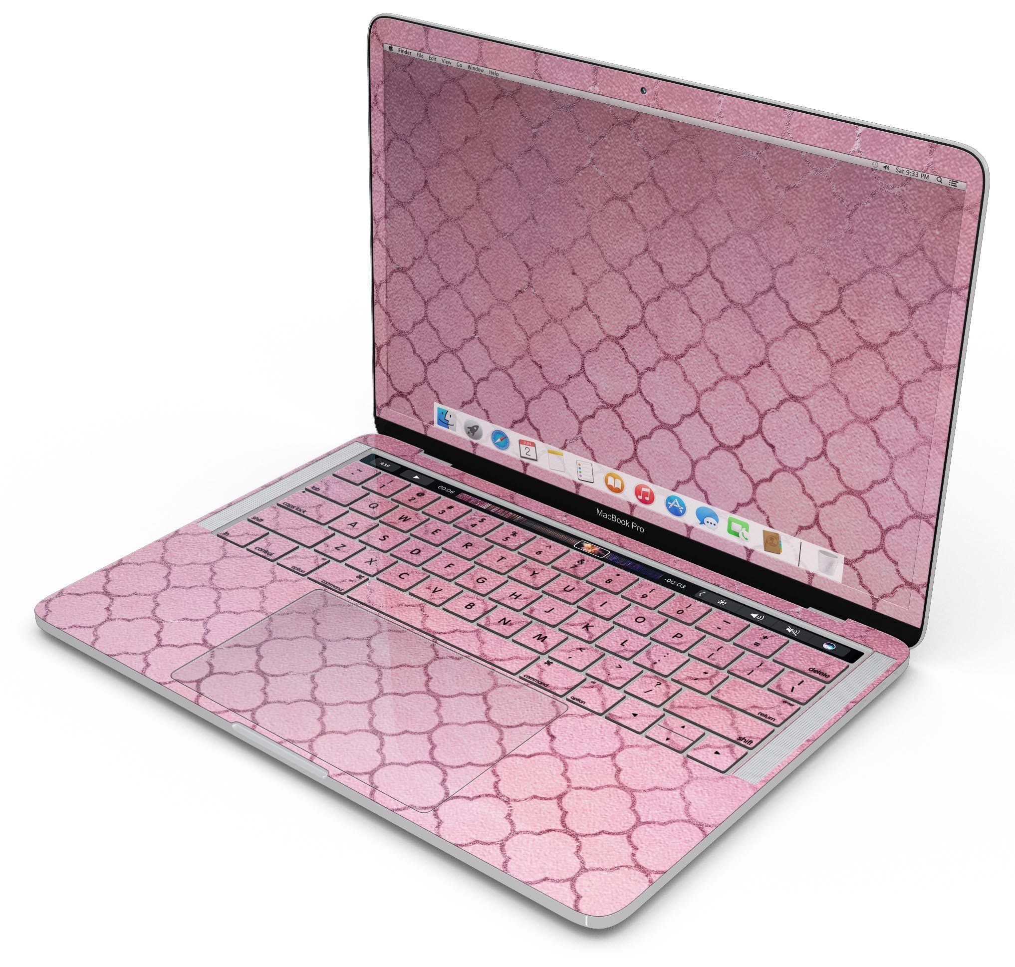 Blushed Pink Moroccan Pattern skin decal wrap kit for MacBook, showcasing a stylish design with a premium vinyl finish.
