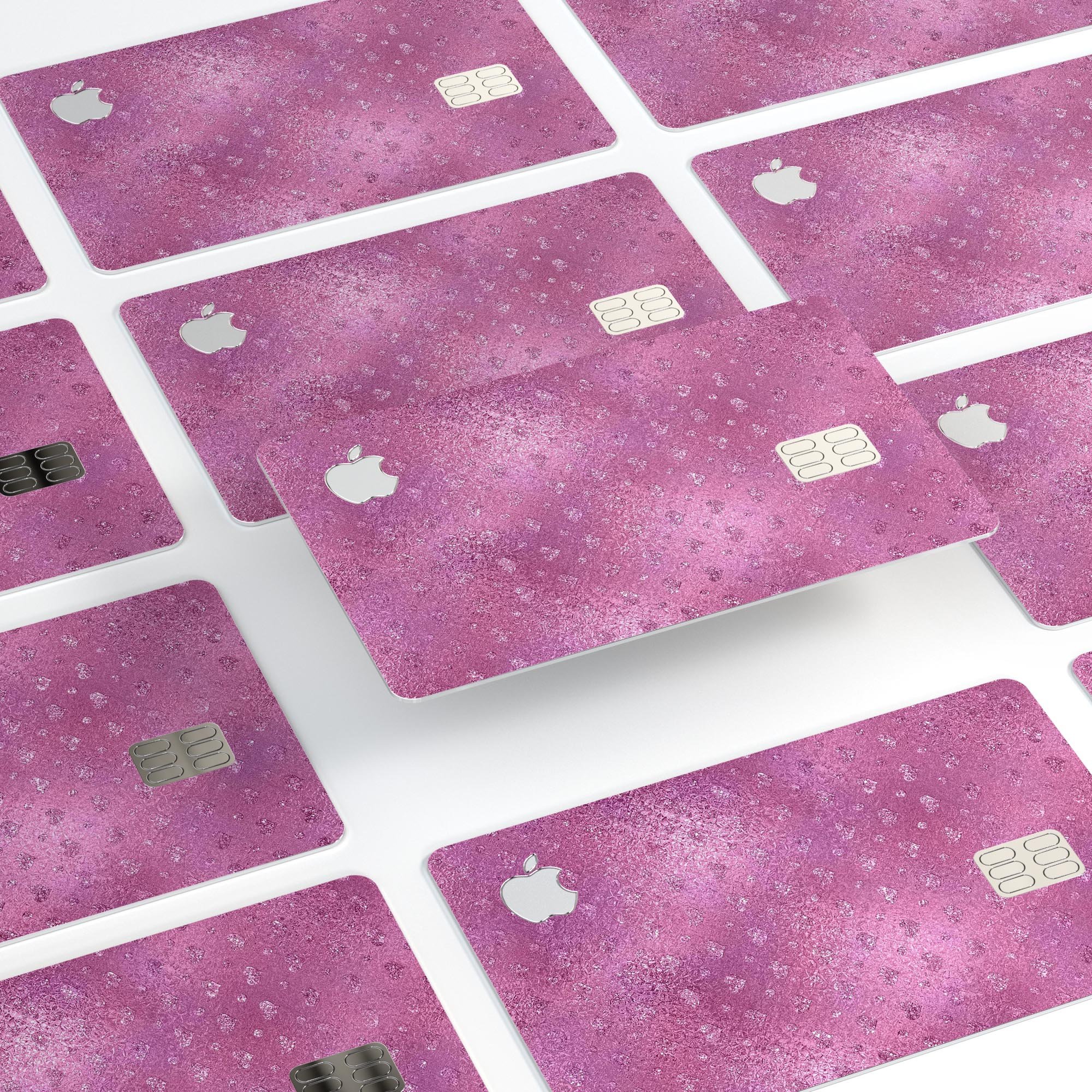 Blushed Pink Premium Protective Decal with Mini Glitter Hearts for Apple Card, showcasing its stylish design and protective features.