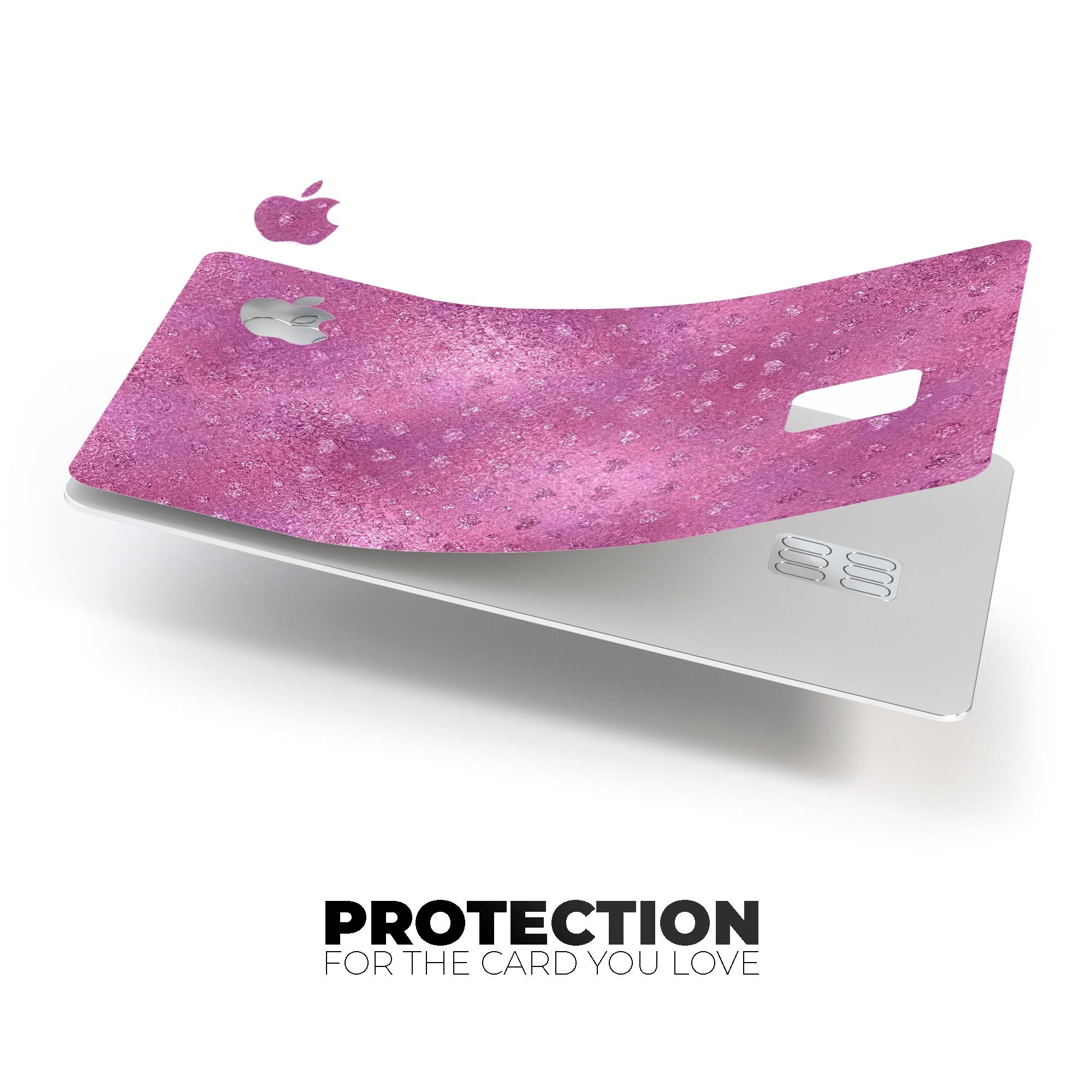 Blushed Pink Premium Protective Decal with Mini Glitter Hearts for Apple Card, showcasing its stylish design and protective features.
