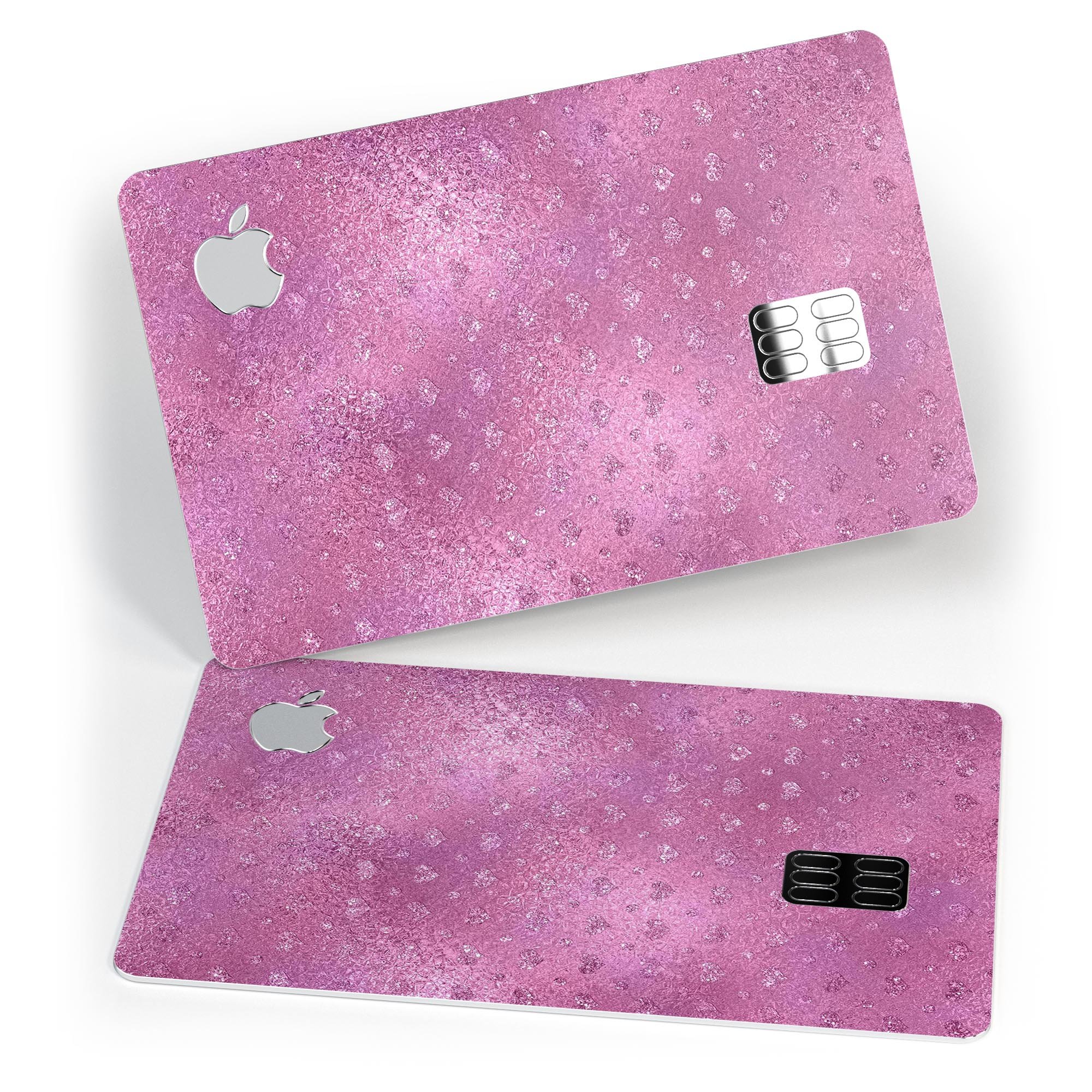 Blushed Pink Premium Protective Decal with Mini Glitter Hearts for Apple Card, showcasing its stylish design and protective features.