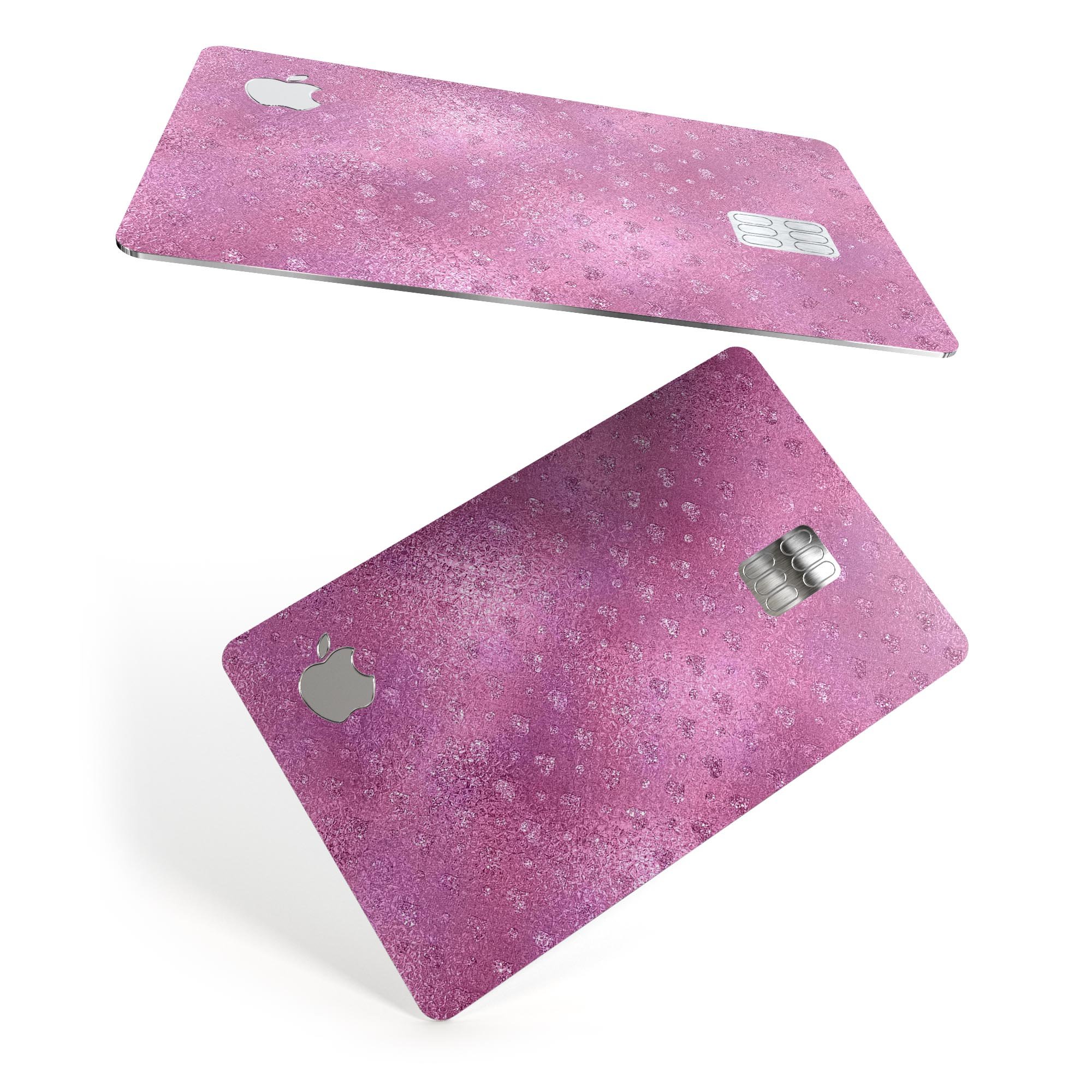 Blushed Pink Premium Protective Decal with Mini Glitter Hearts for Apple Card, showcasing its stylish design and protective features.
