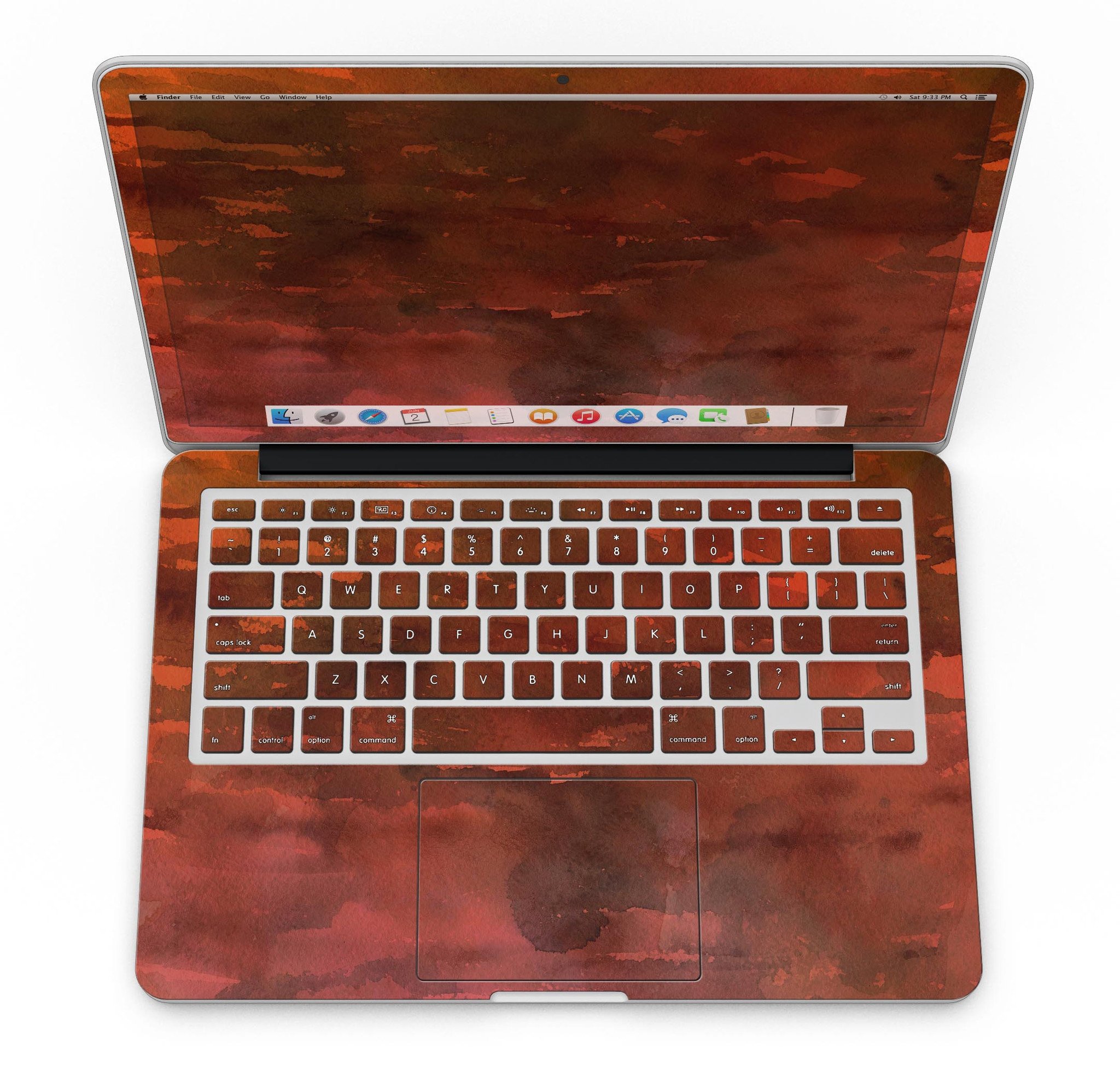 Blushed Red Absorbed Watercolor Texture skin for MacBook Pro with Retina Display, showcasing vibrant colors and a sleek design.