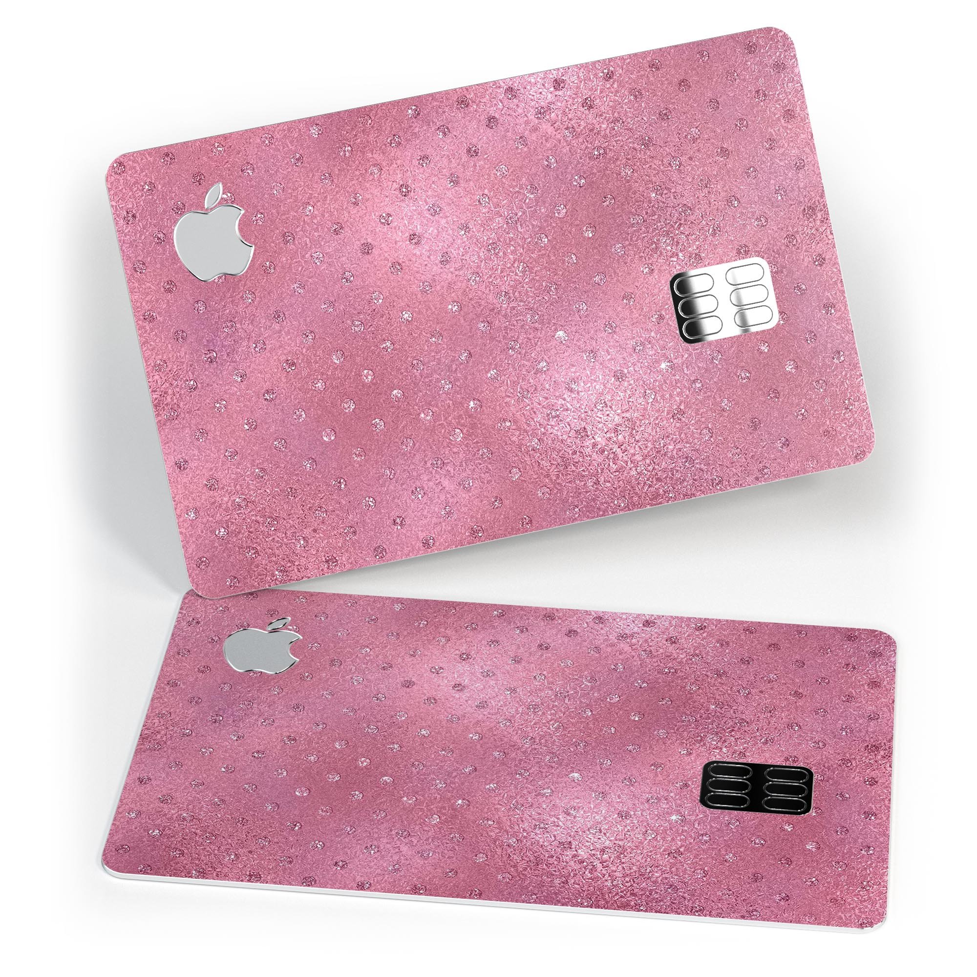 Blushed Rose Premium Protective Decal with Glitter Polkadots for Apple Card, showcasing its stylish design and premium quality.