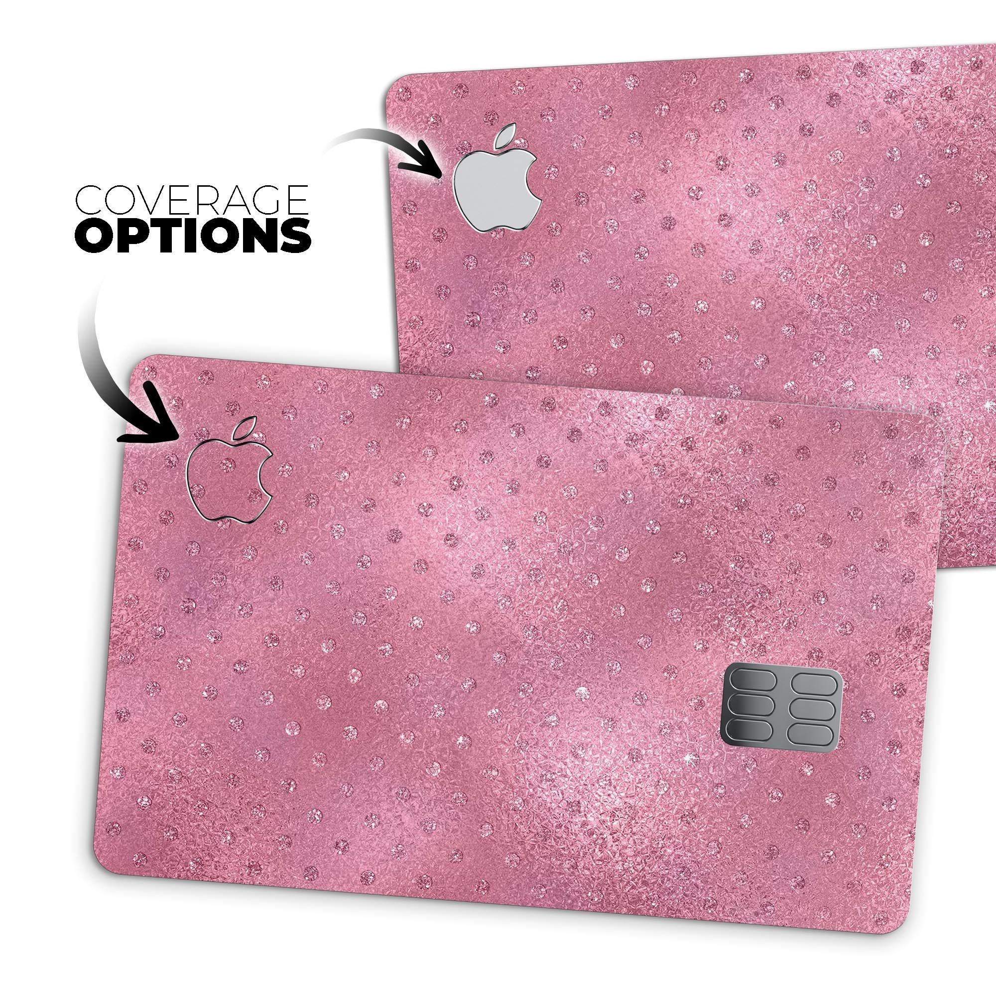 Blushed Rose Premium Protective Decal with Glitter Polkadots for Apple Card, showcasing its stylish design and premium quality.