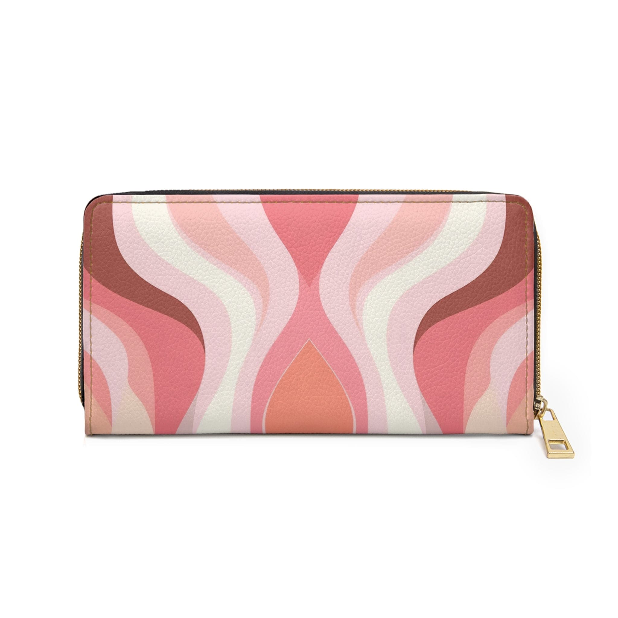 Boho Pink and White Contemporary Art Lined Pattern Women's Zipper Wallet showcasing its stylish design and functional compartments.
