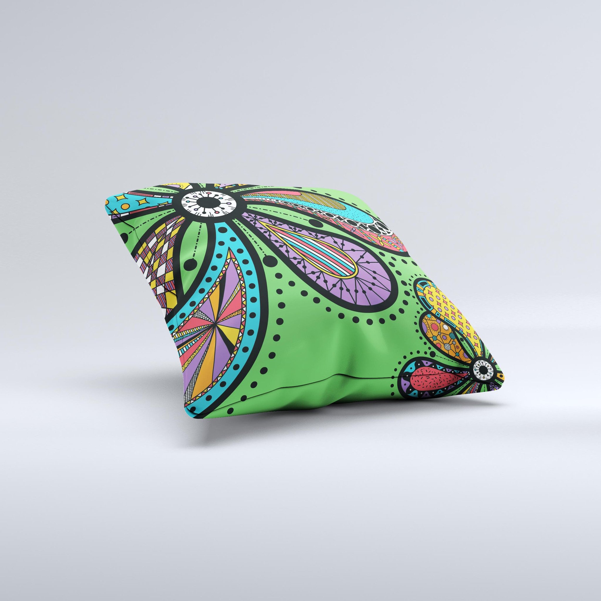 Bold Paisley Flower ink-Fuzed Decorative Throw Pillow showcasing vibrant colors and intricate patterns, handcrafted in Virginia.