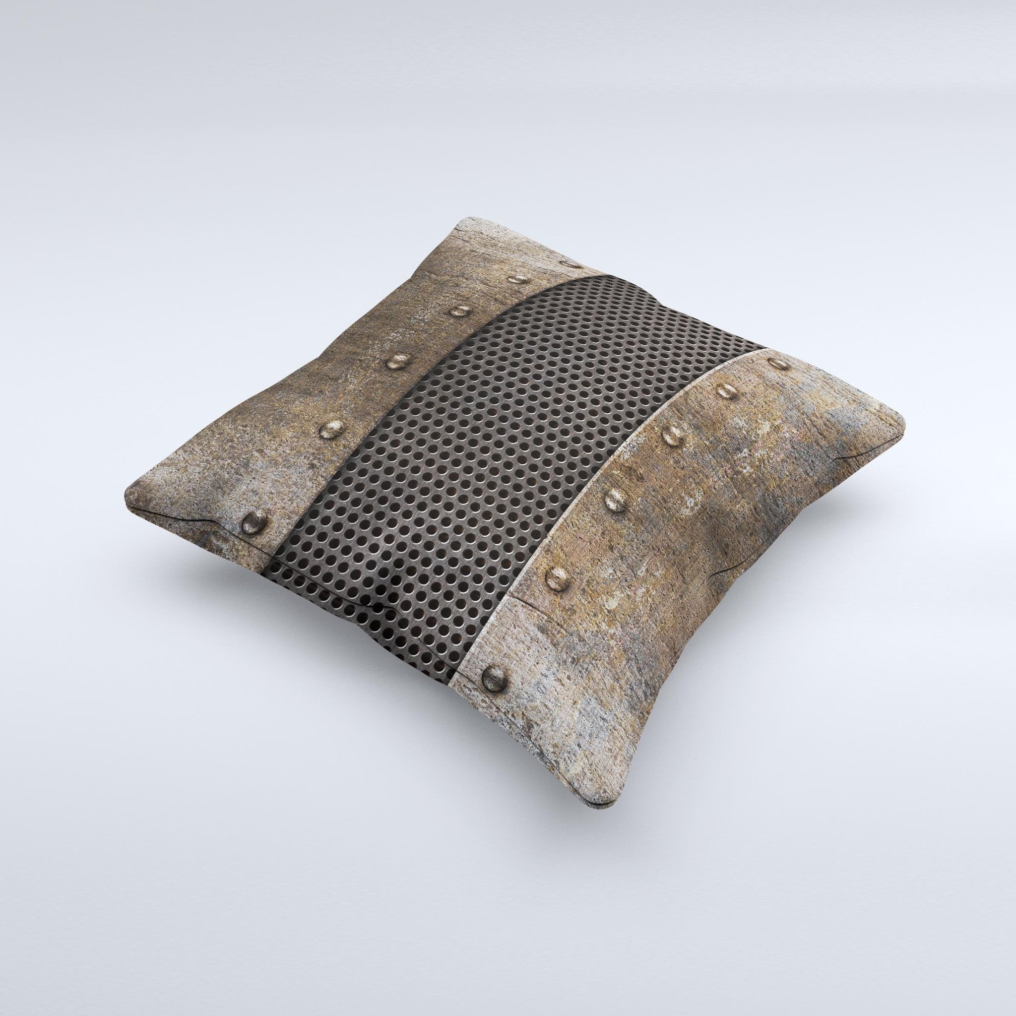 Bolted Rustic Metal Sheets Ink-Fuzed Decorative Throw Pillow showcasing unique handcrafted design and high-quality fabric.