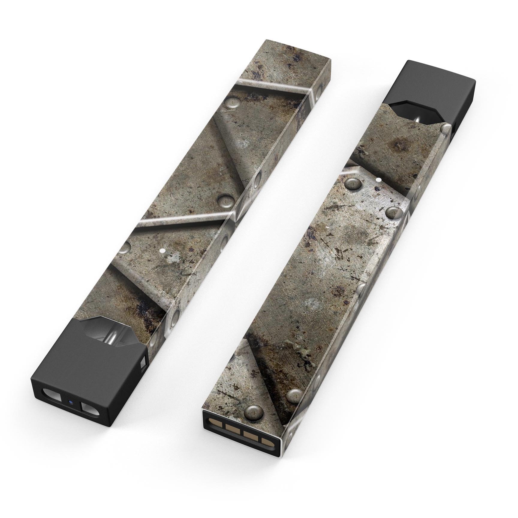 Bolted Steel Plates V2 skin-wrap sticker for JUUL device, showcasing premium design and protective features.