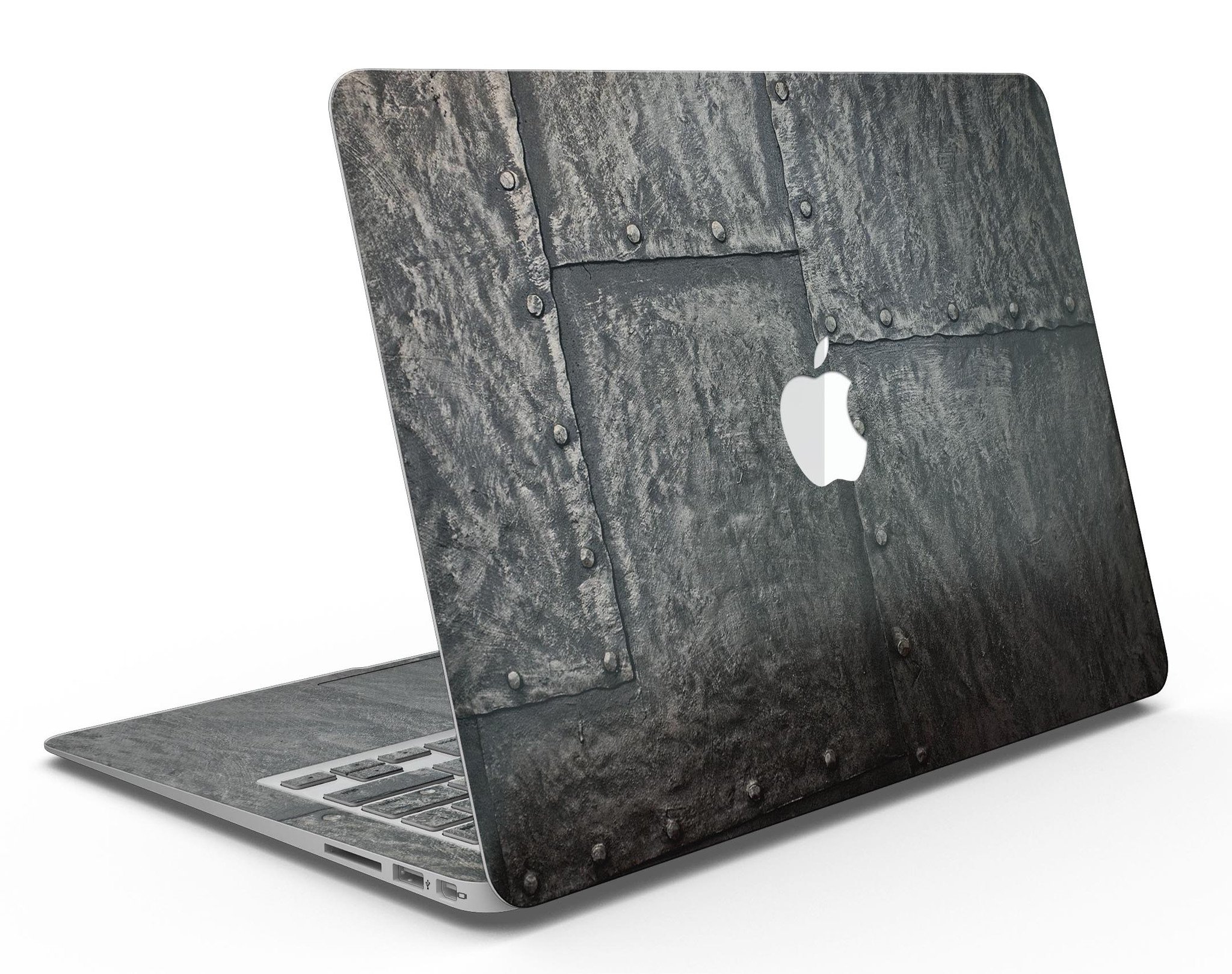 Bolted Steel Plates skin kit for MacBook Air, showcasing a stylish design with a premium vinyl finish.