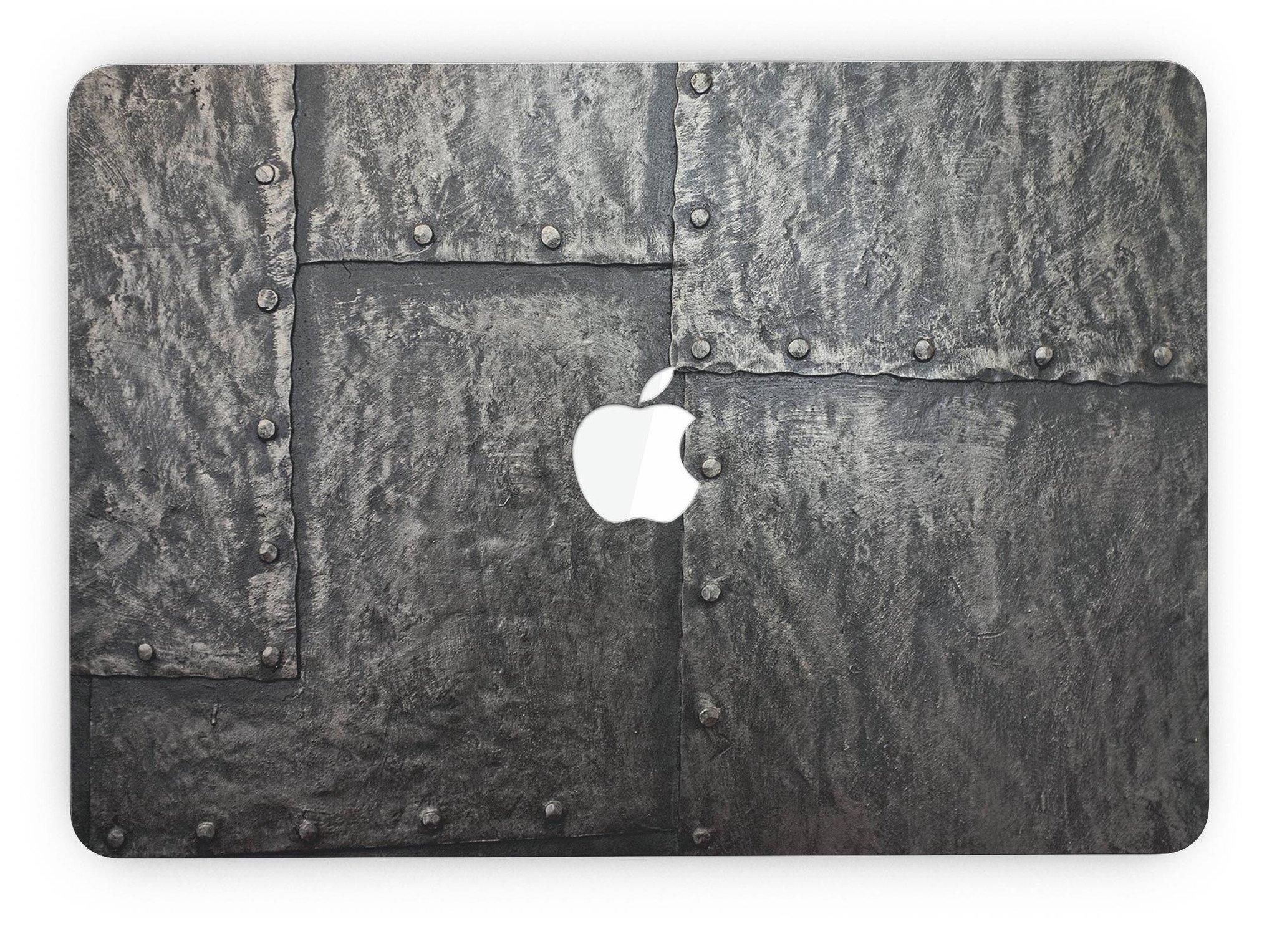 Bolted steel plates for MacBook Pro with Retina Display, showcasing a sleek design and premium vinyl material.