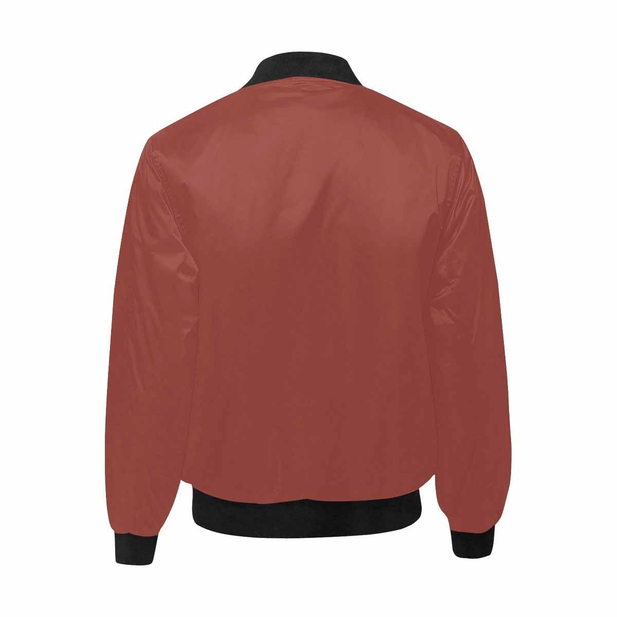 Cognac Red and Black Bomber Jacket for Men, featuring a relaxed fit, silver YKK zipper, and two self-fabric pockets.