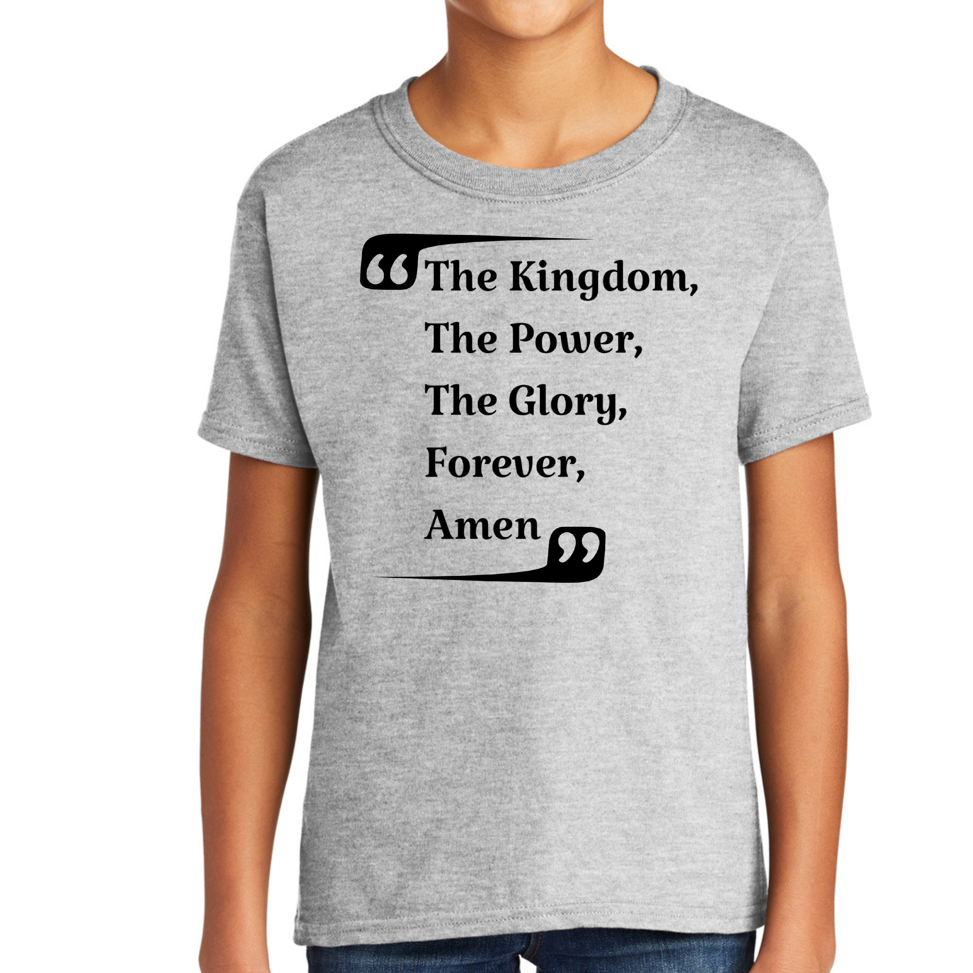 Boys Short Sleeve T-Shirt featuring 'The Kingdom The Power The Glory Forever' in soft cotton fabric, perfect for youth.