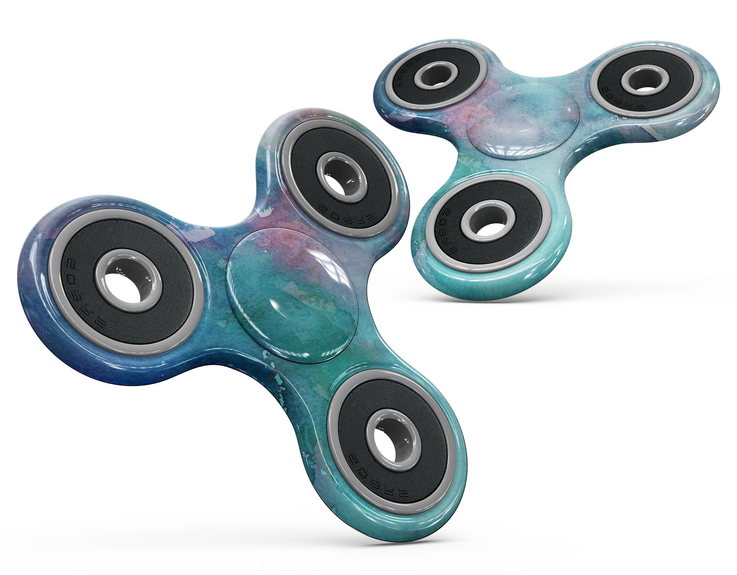 Bright Absorbed Watercolor Texture Full-Body Fidget Spinner Skin-Kit showcasing vibrant colors and a precise fit for fidget spinners.
