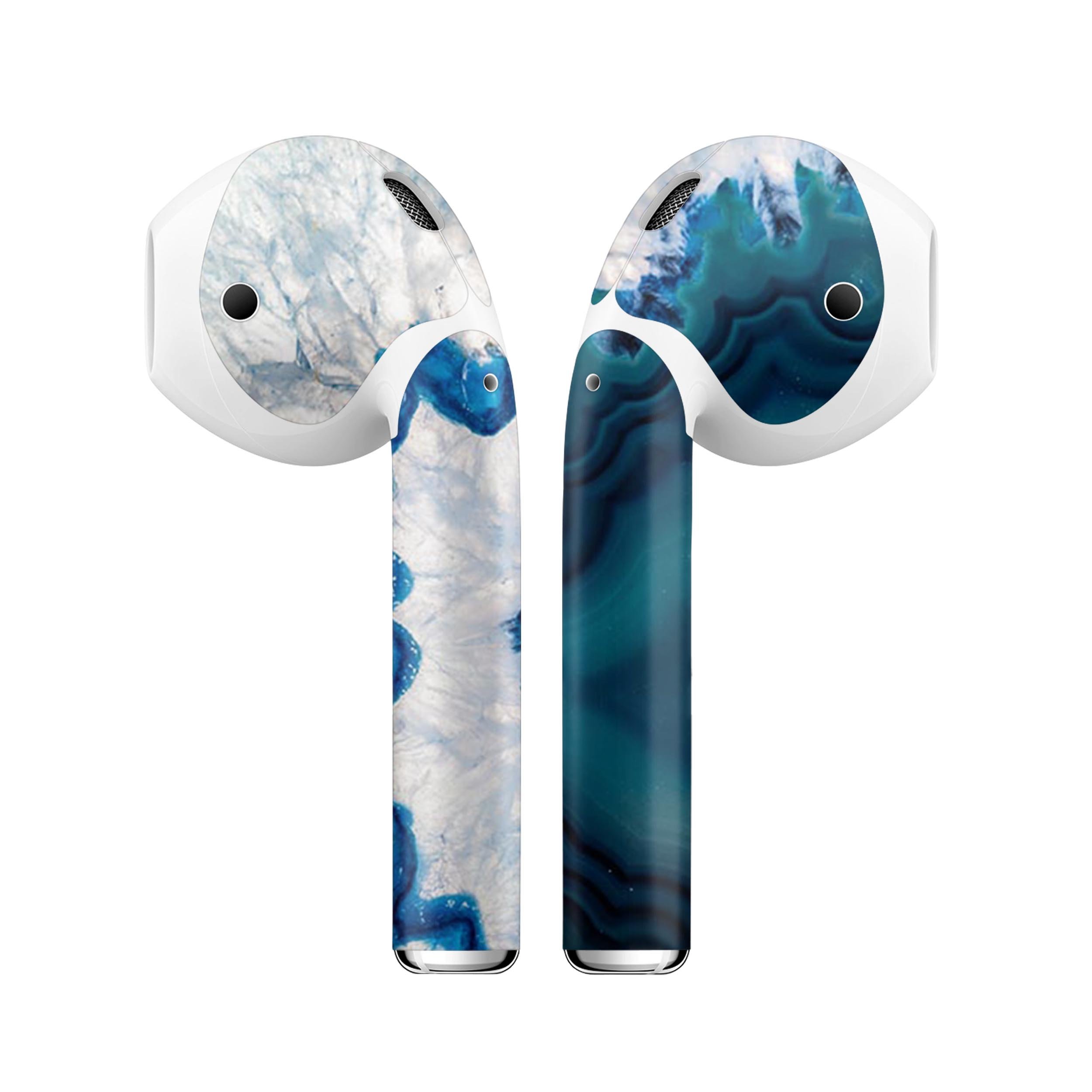 Bright Blue Agate Slice skin decal wrap kit for Apple AirPods, showcasing vibrant blue hues and intricate patterns.