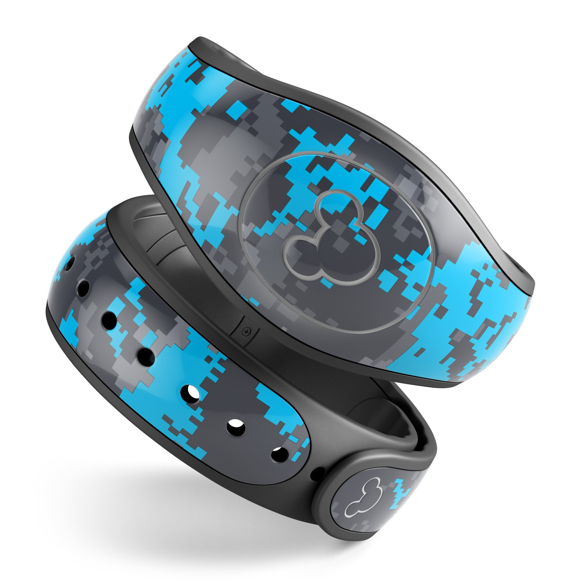 Bright Blue and Gray Digital Camouflage decal skin wrap kit for Disney Magic Band, showcasing a stylish design and high-quality finish.