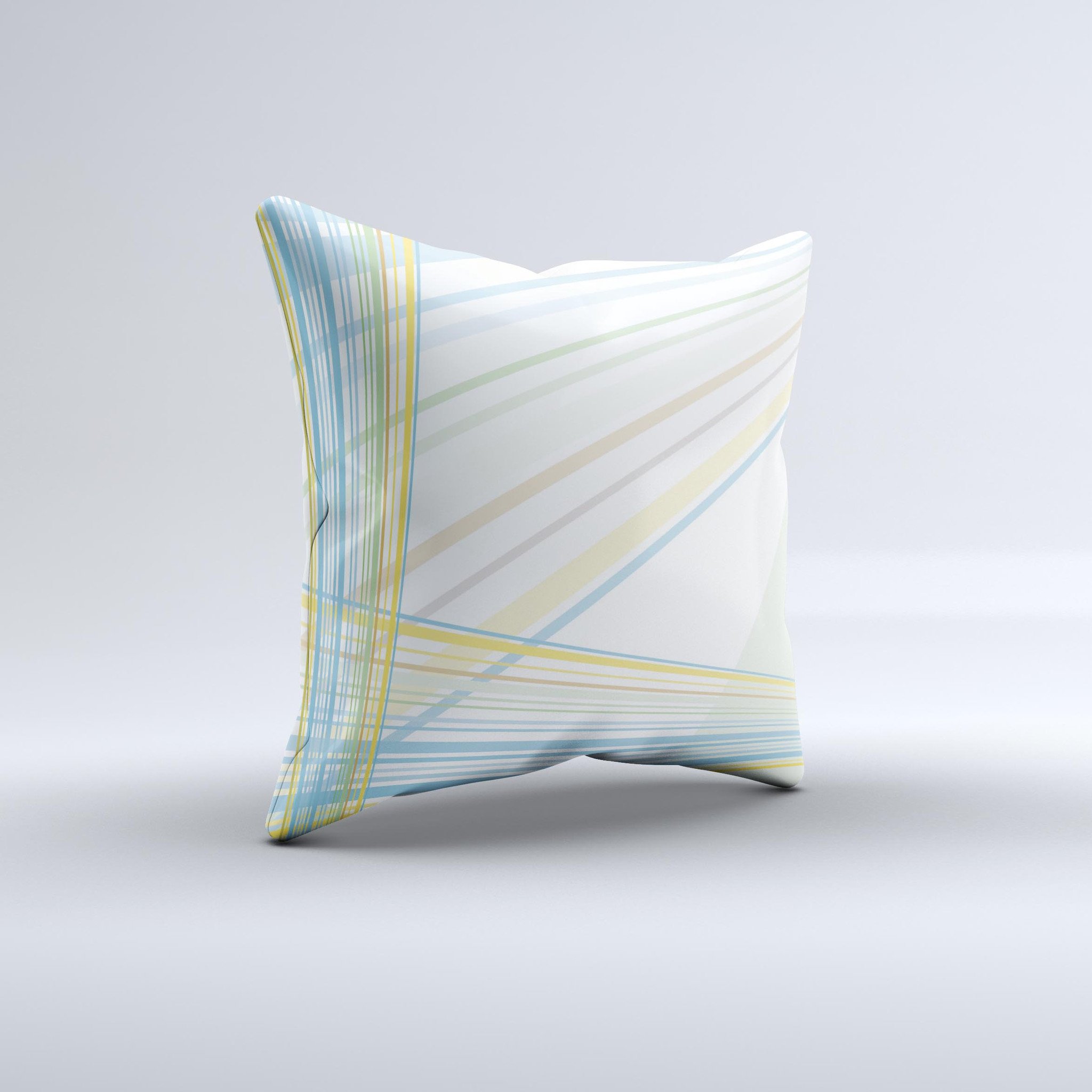 Bright blue and yellow decorative throw pillow with unique ink-fuzed design, showcasing vibrant colors and a handmade quality.