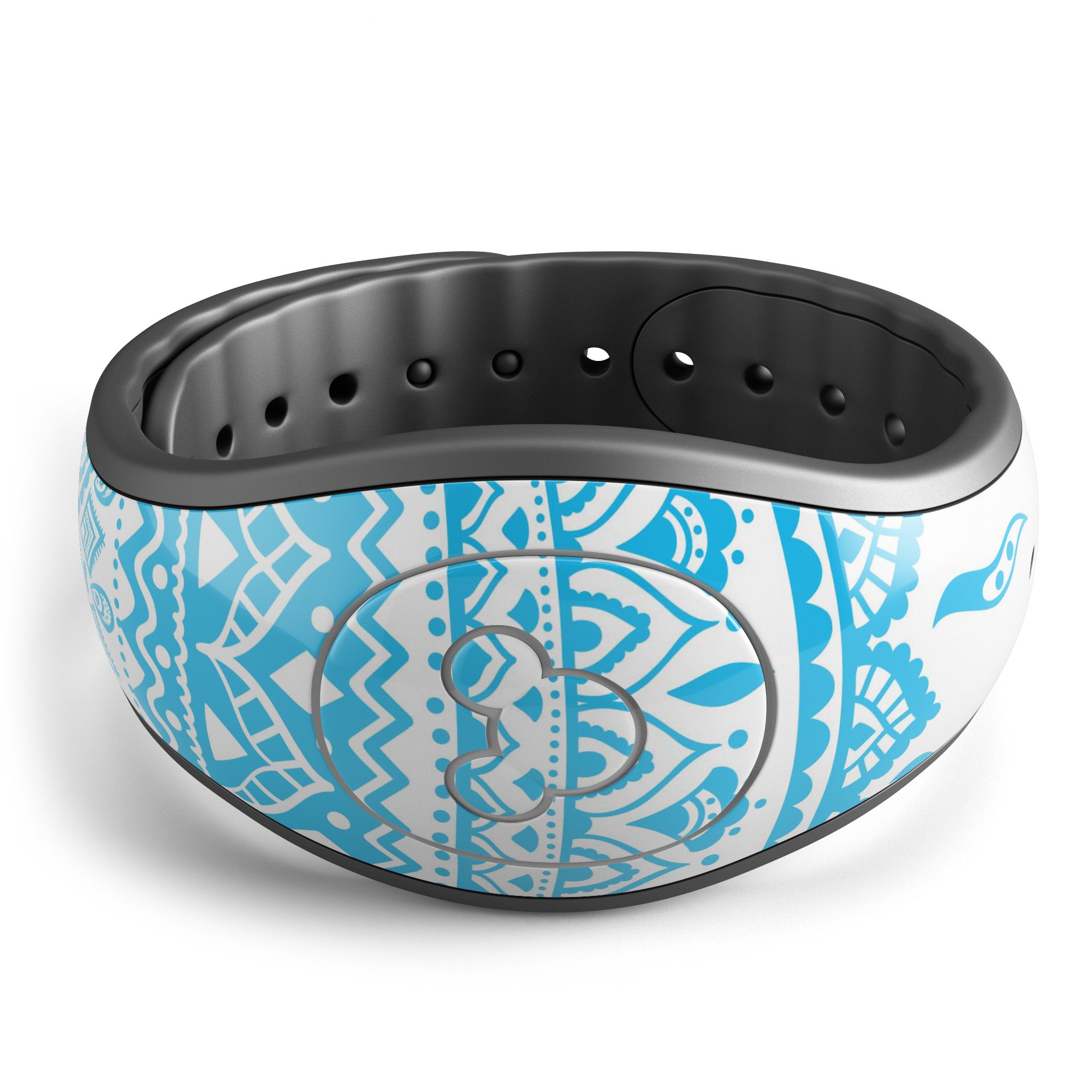 Bright Blue Circle Mandala decal skin wrap kit designed for Disney Magic Band, showcasing vibrant colors and intricate mandala patterns.