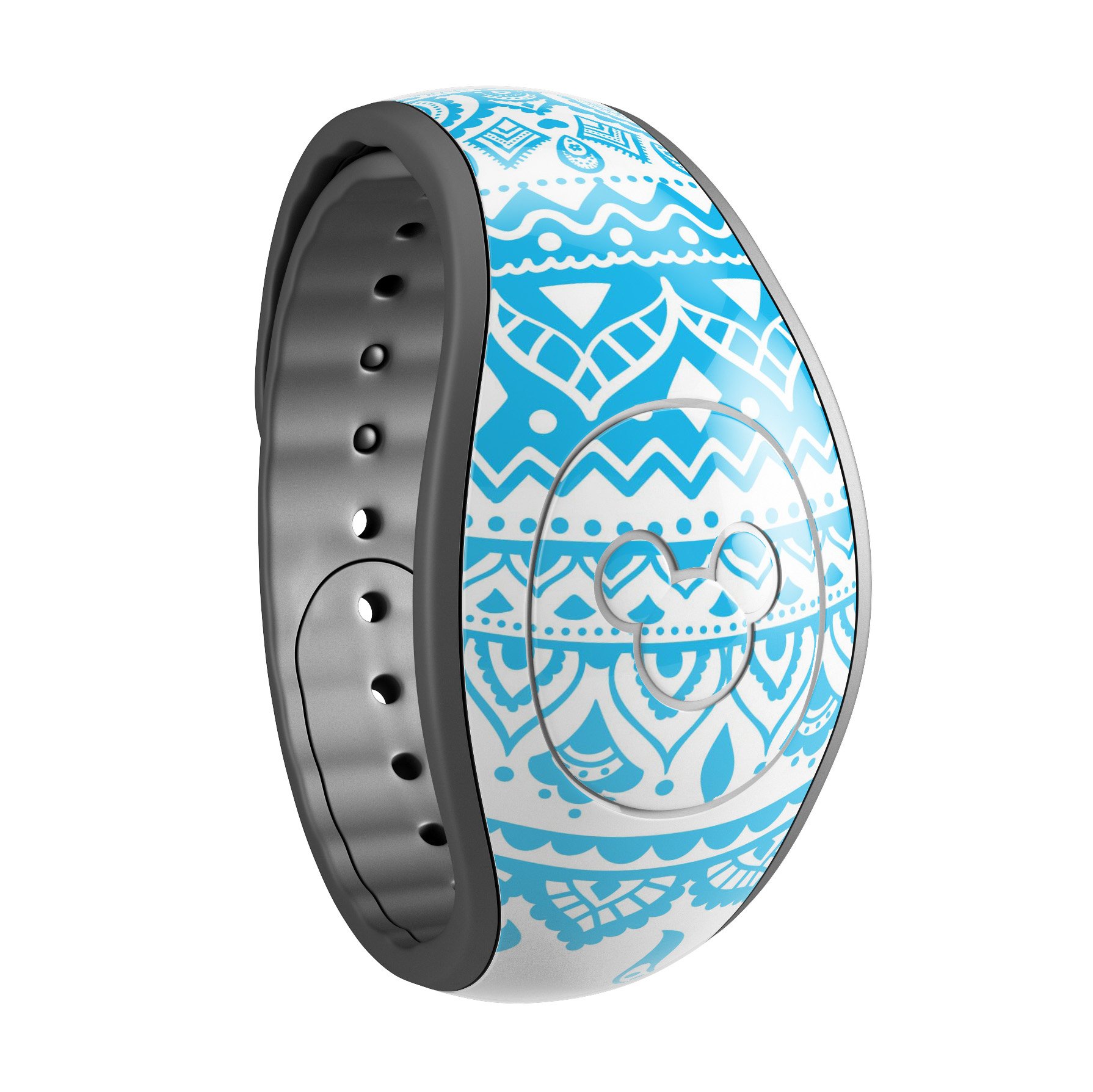 Bright Blue Circle Mandala decal skin wrap kit designed for Disney Magic Band, showcasing vibrant colors and intricate mandala patterns.