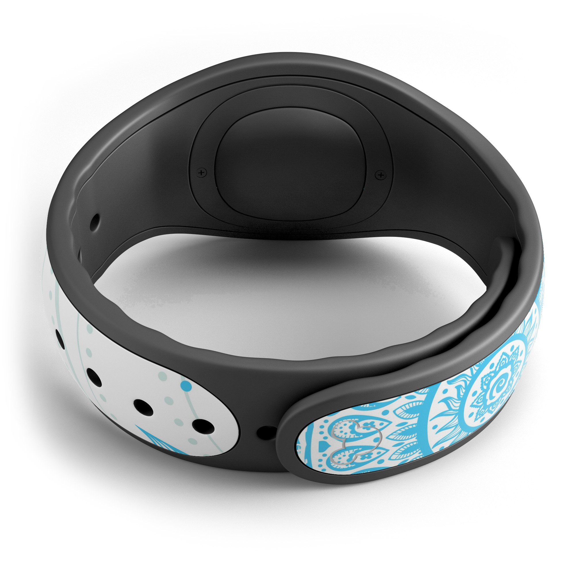Bright Blue Circle Mandala decal skin wrap kit designed for Disney Magic Band, showcasing vibrant colors and intricate mandala patterns.