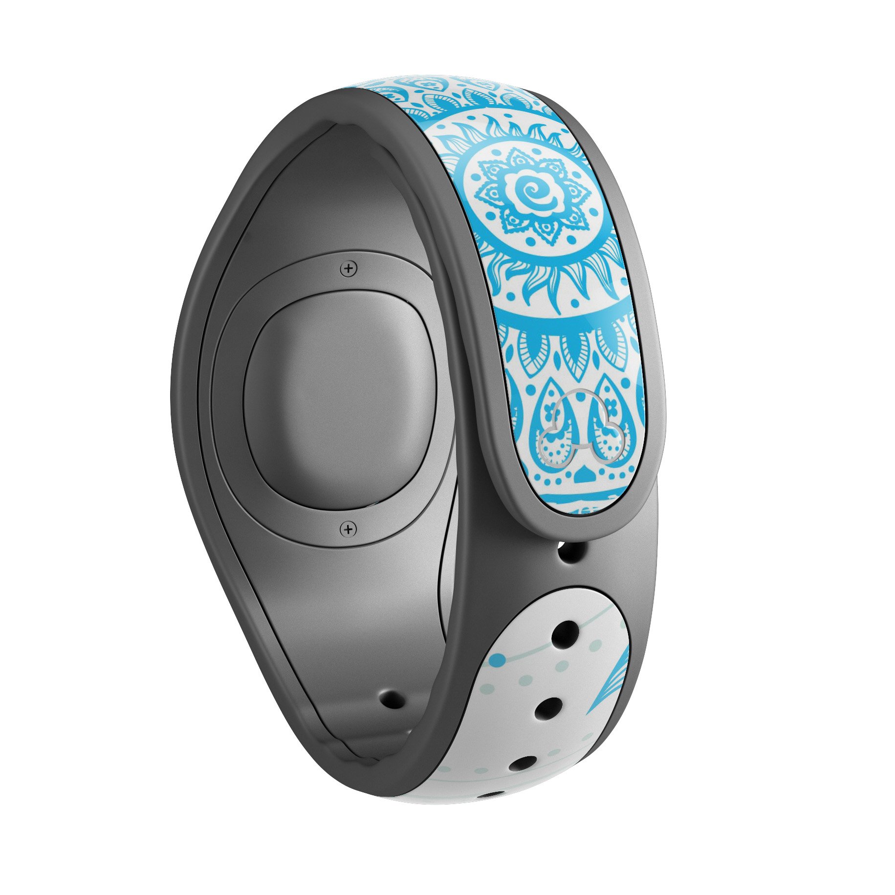 Bright Blue Circle Mandala decal skin wrap kit designed for Disney Magic Band, showcasing vibrant colors and intricate mandala patterns.