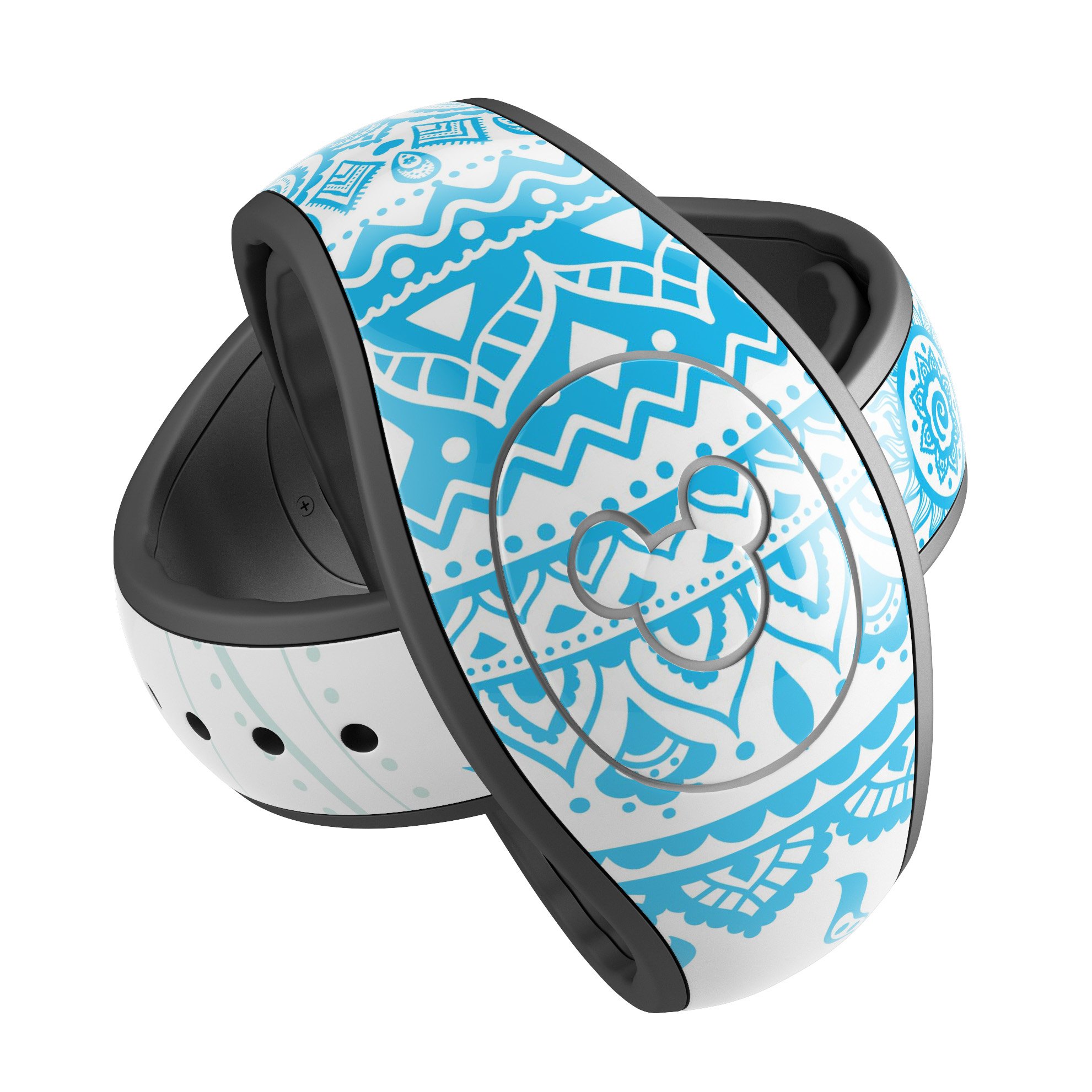 Bright Blue Circle Mandala decal skin wrap kit designed for Disney Magic Band, showcasing vibrant colors and intricate mandala patterns.