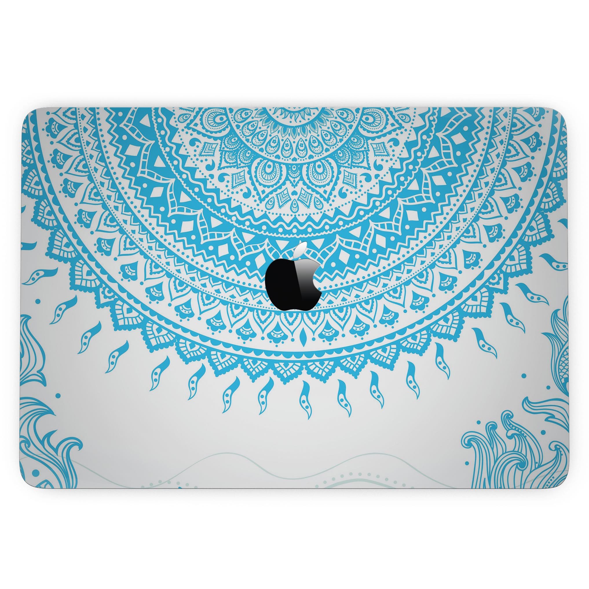 Bright Blue Circle Mandala skin for MacBook Pro with Touch Bar, showcasing vibrant colors and intricate design.