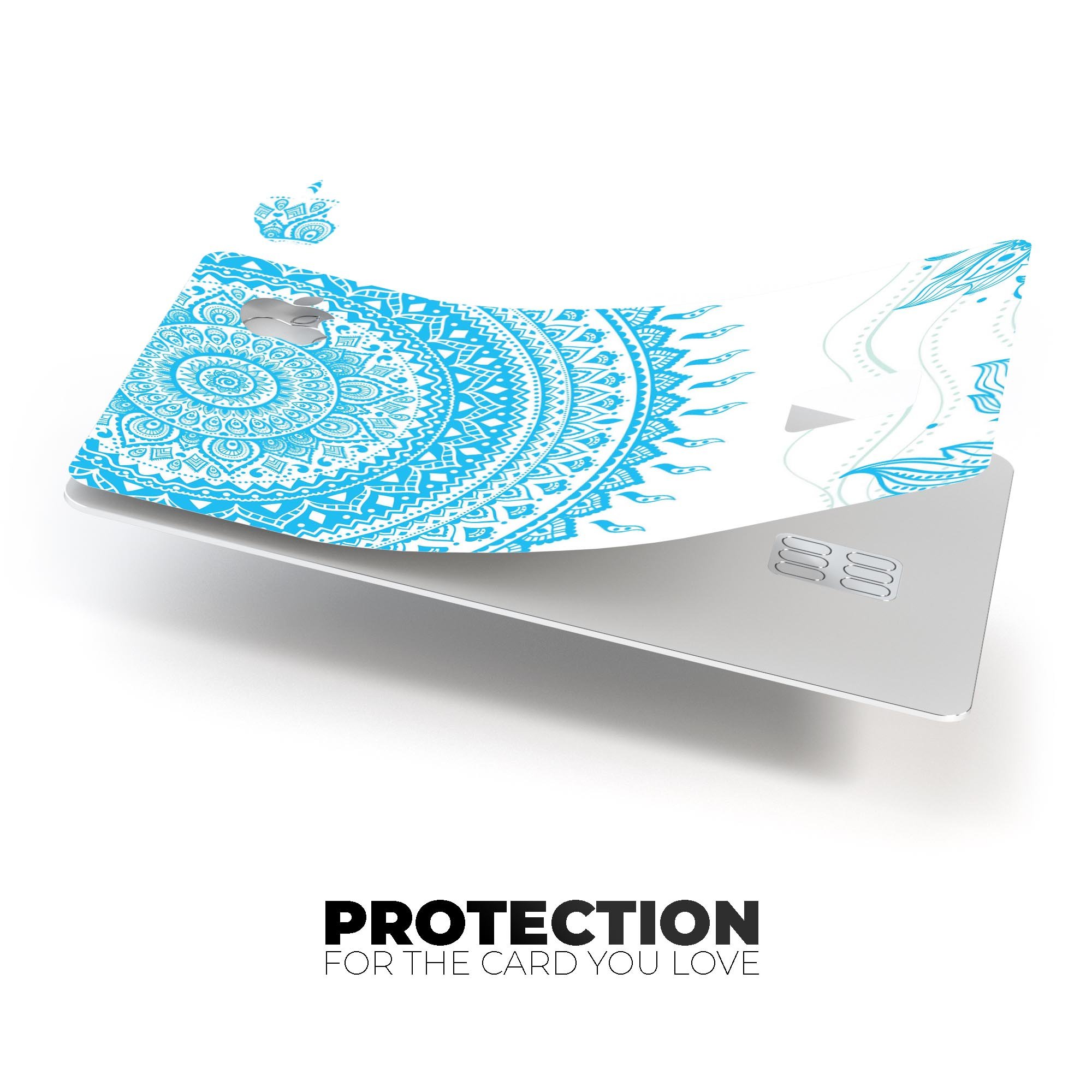 Bright Blue Circle Mandala v3 decal skin for Apple Card, showcasing vibrant colors and intricate mandala design.