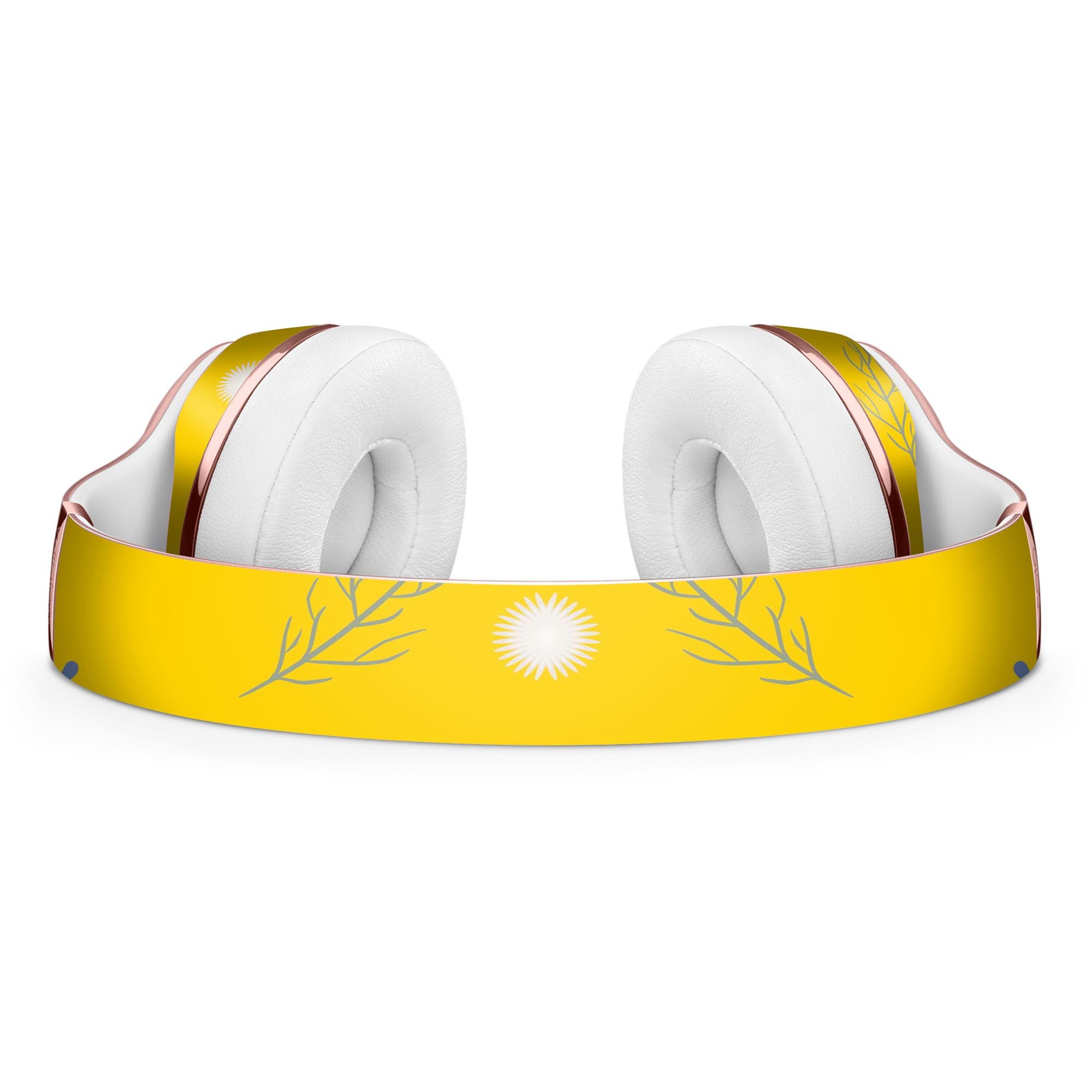 Bright blue flowers and egg pattern skin kit for Beats by Dre Solo 3 Wireless Headphones, showcasing vibrant colors and intricate design.