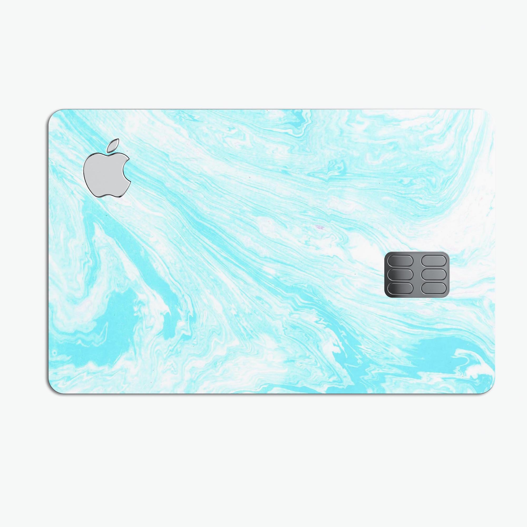 Bright Blue Textured Marble decal skin for Apple Card, showcasing a vibrant marble design with a glossy finish.