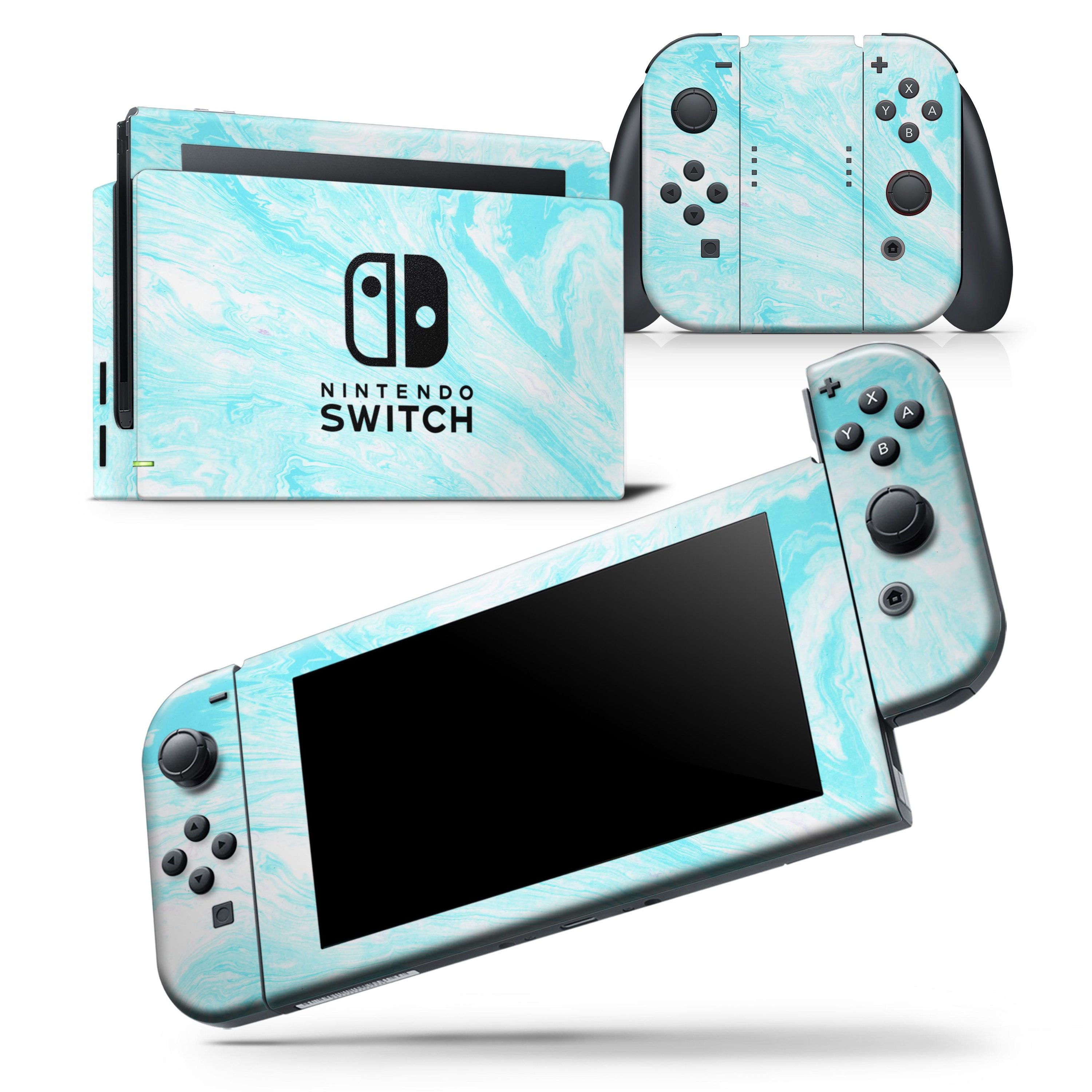 Bright Blue Textured Marble skin wrap decal for Nintendo Switch Lite, showcasing a vibrant marble design that fits snugly on the console and controllers.