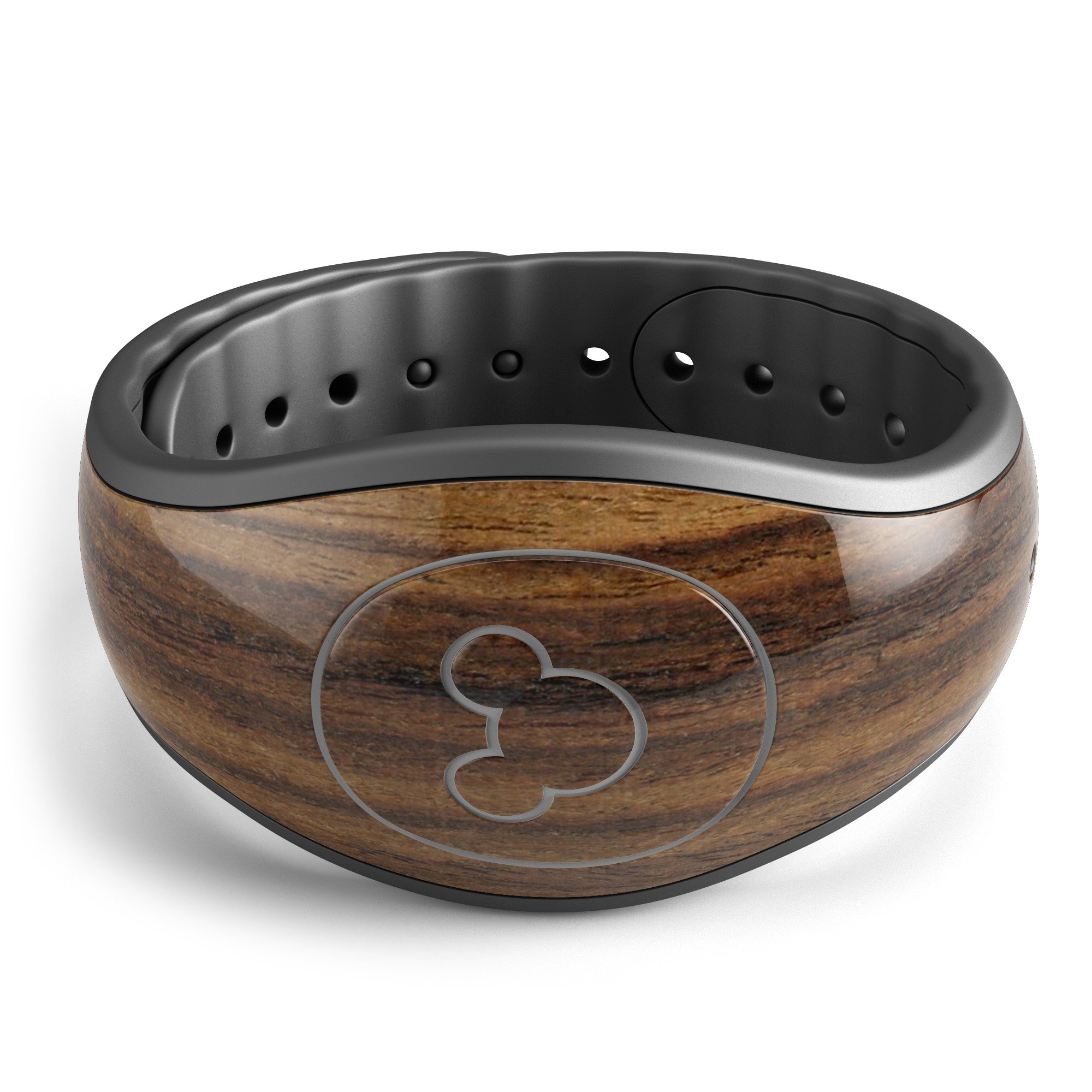 Bright Ebony Woodgrain decal skin wrap kit for Disney Magic Band, showcasing a stylish woodgrain design.