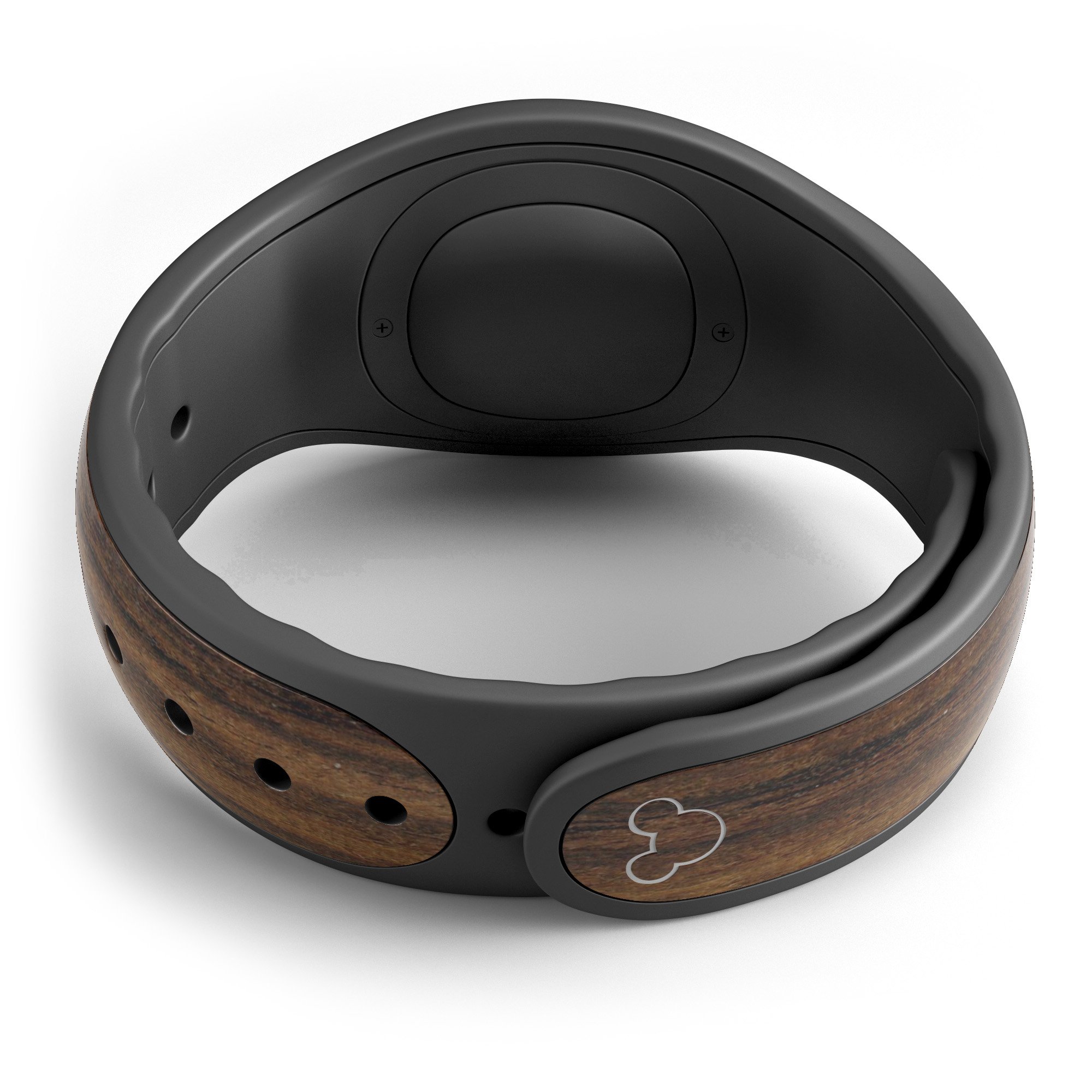 Bright Ebony Woodgrain decal skin wrap kit for Disney Magic Band, showcasing a stylish woodgrain design.