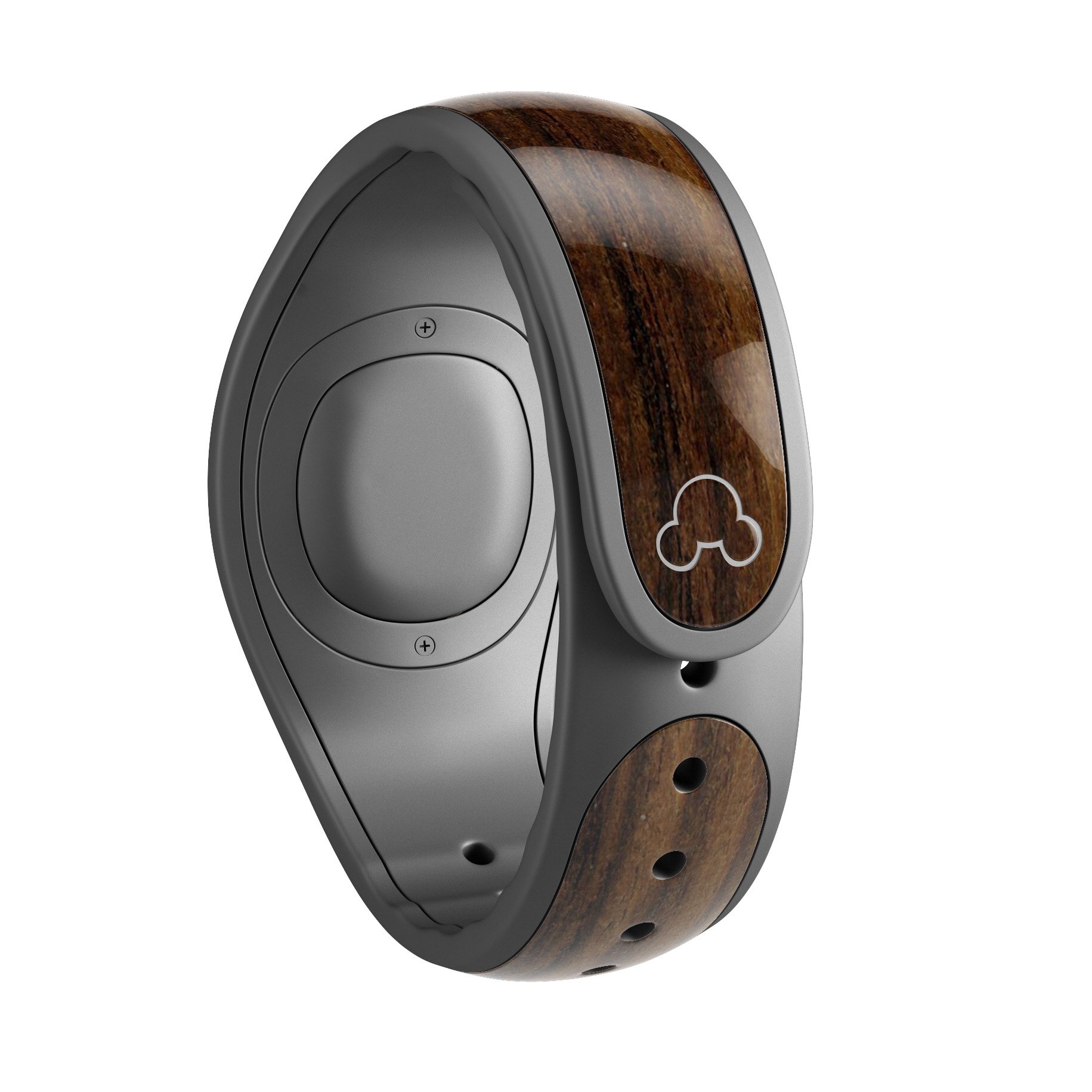 Bright Ebony Woodgrain decal skin wrap kit for Disney Magic Band, showcasing a stylish woodgrain design.