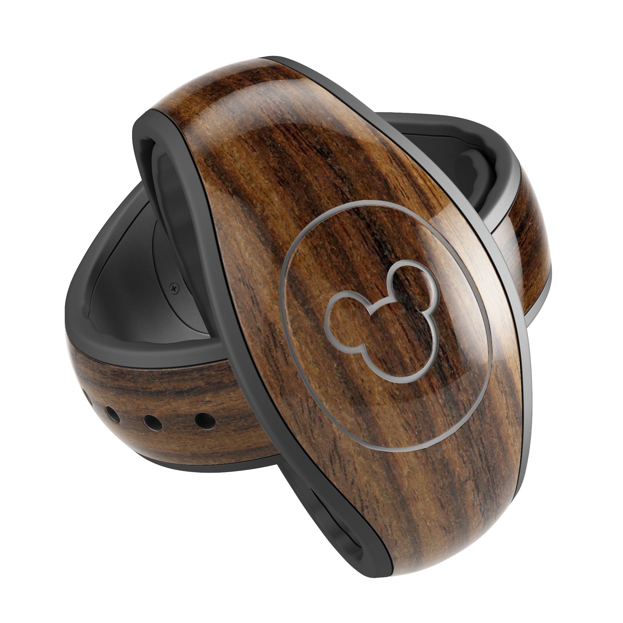 Bright Ebony Woodgrain decal skin wrap kit for Disney Magic Band, showcasing a stylish woodgrain design.