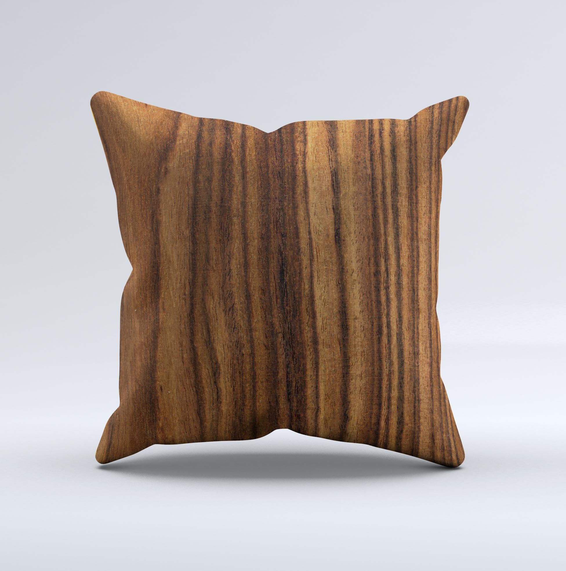 Bright Ebony Woodgrain Ink-Fuzed Decorative Throw Pillow showcasing a unique woodgrain design, handcrafted in Virginia.