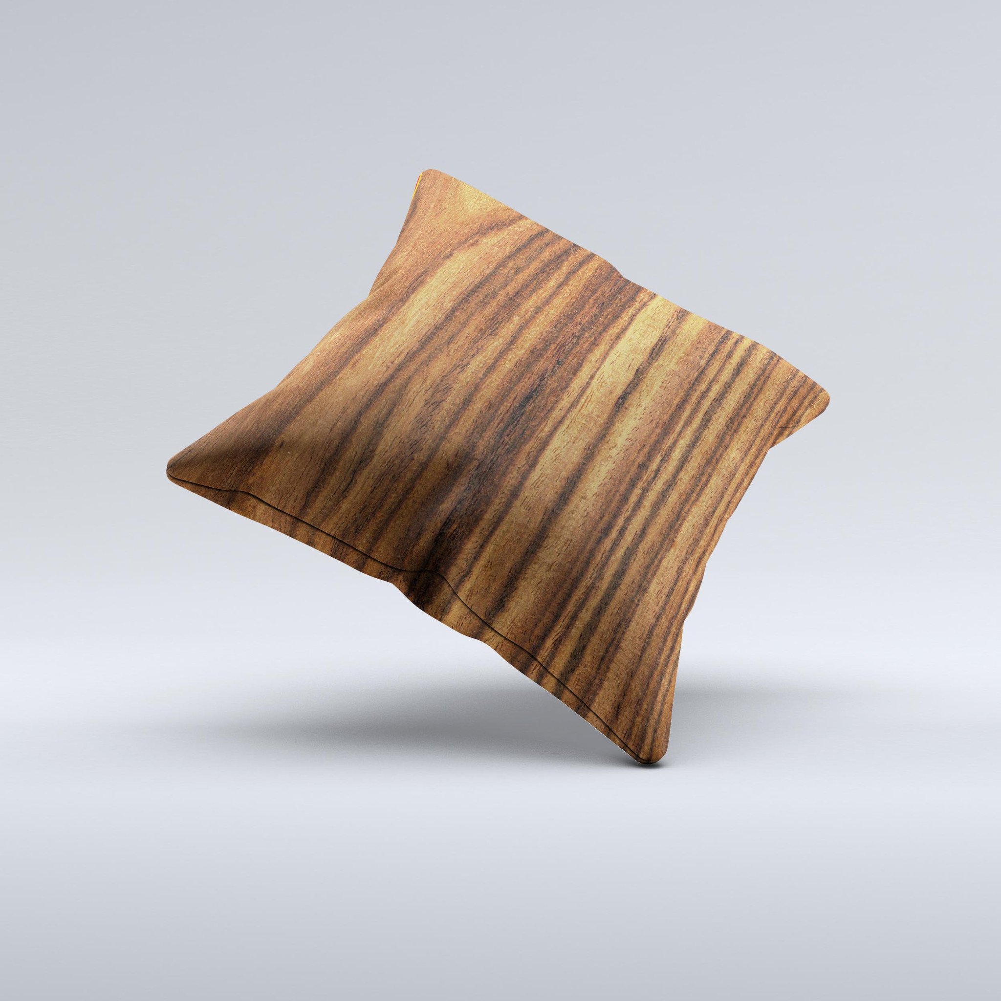 Bright Ebony Woodgrain Ink-Fuzed Decorative Throw Pillow showcasing a unique woodgrain design, handcrafted in Virginia.