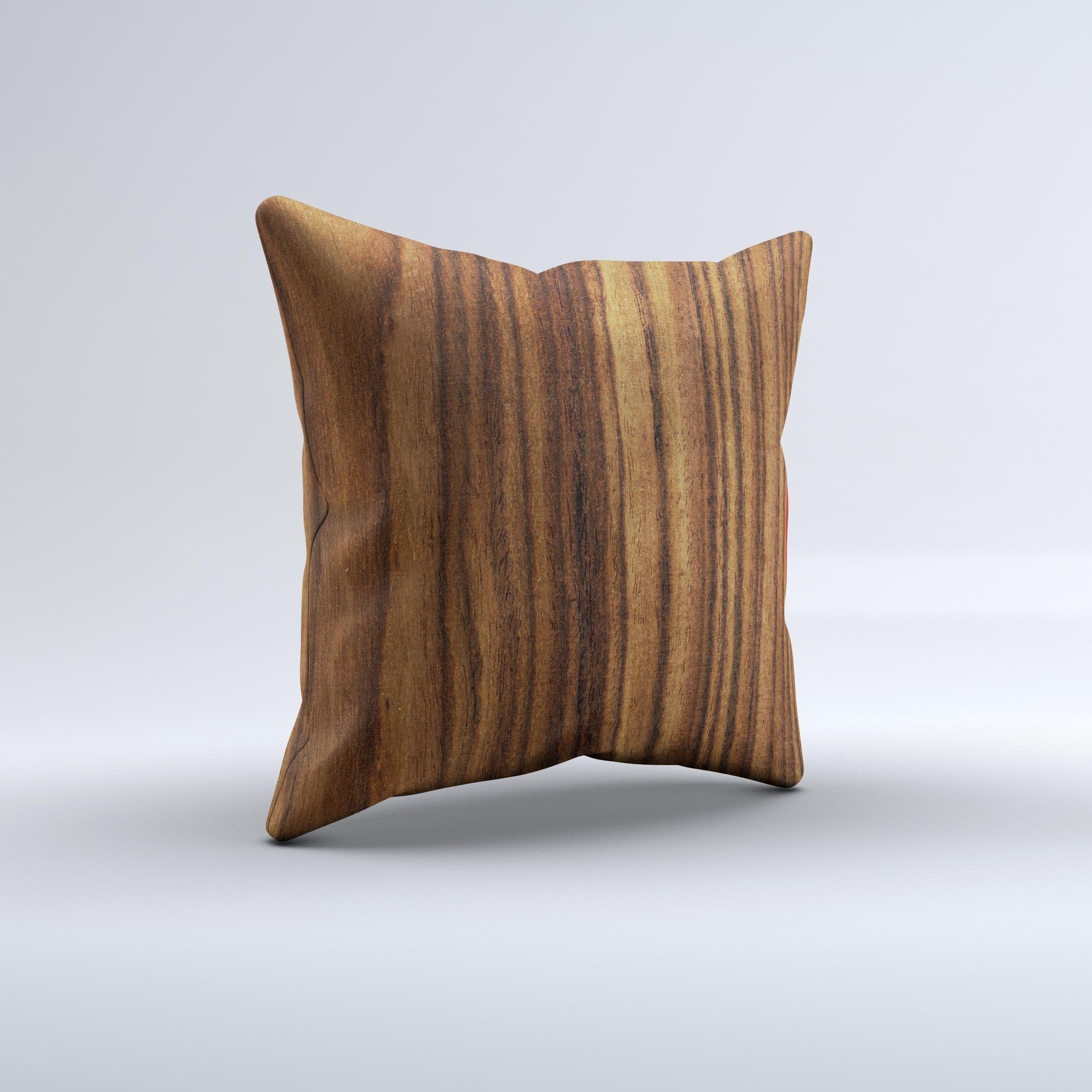 Bright Ebony Woodgrain Ink-Fuzed Decorative Throw Pillow showcasing a unique woodgrain design, handcrafted in Virginia.