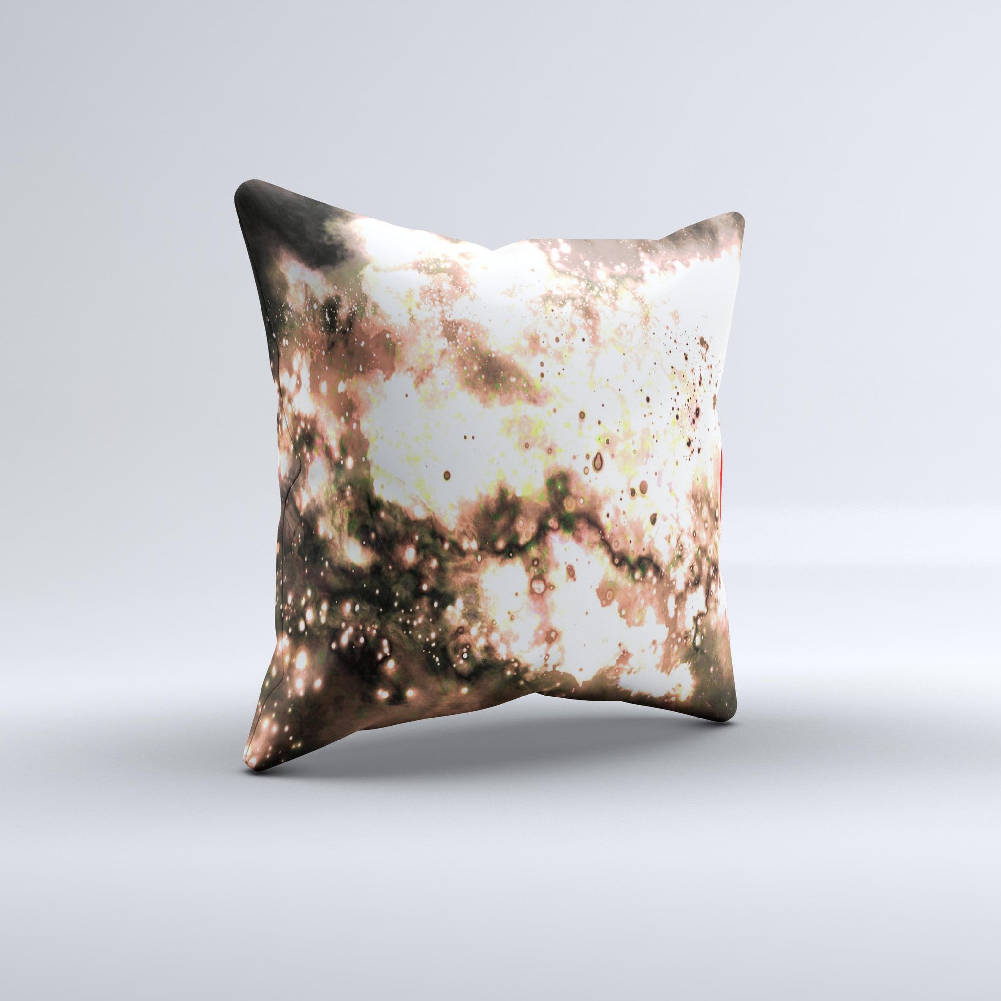 Bright Gold Cloudy Lights Ink-Fuzed Decorative Throw Pillow with unique hand-produced design, showcasing luxurious fabric and vibrant colors.