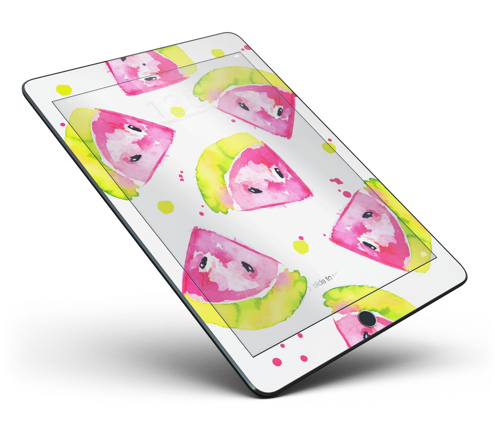 Bright Highlighter WaterColor-Melins Full Body Skin for iPad Pro, showcasing vibrant colors and a sleek design.