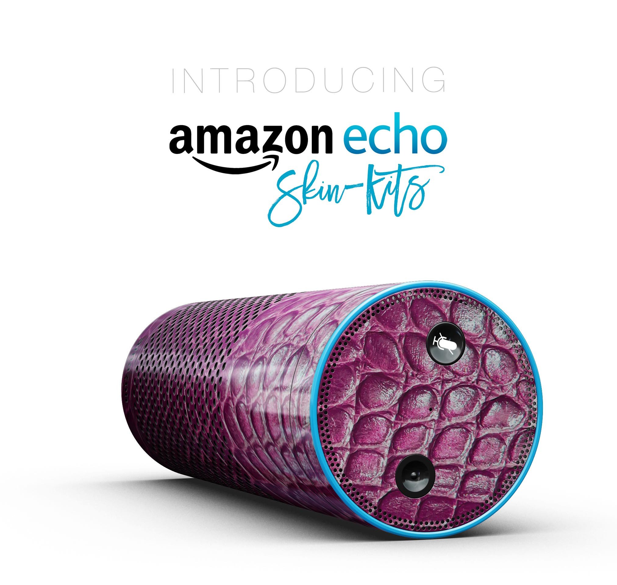 Bright magenta alligator skin full-body skin-kit for Amazon Echo, showcasing vibrant color and texture.
