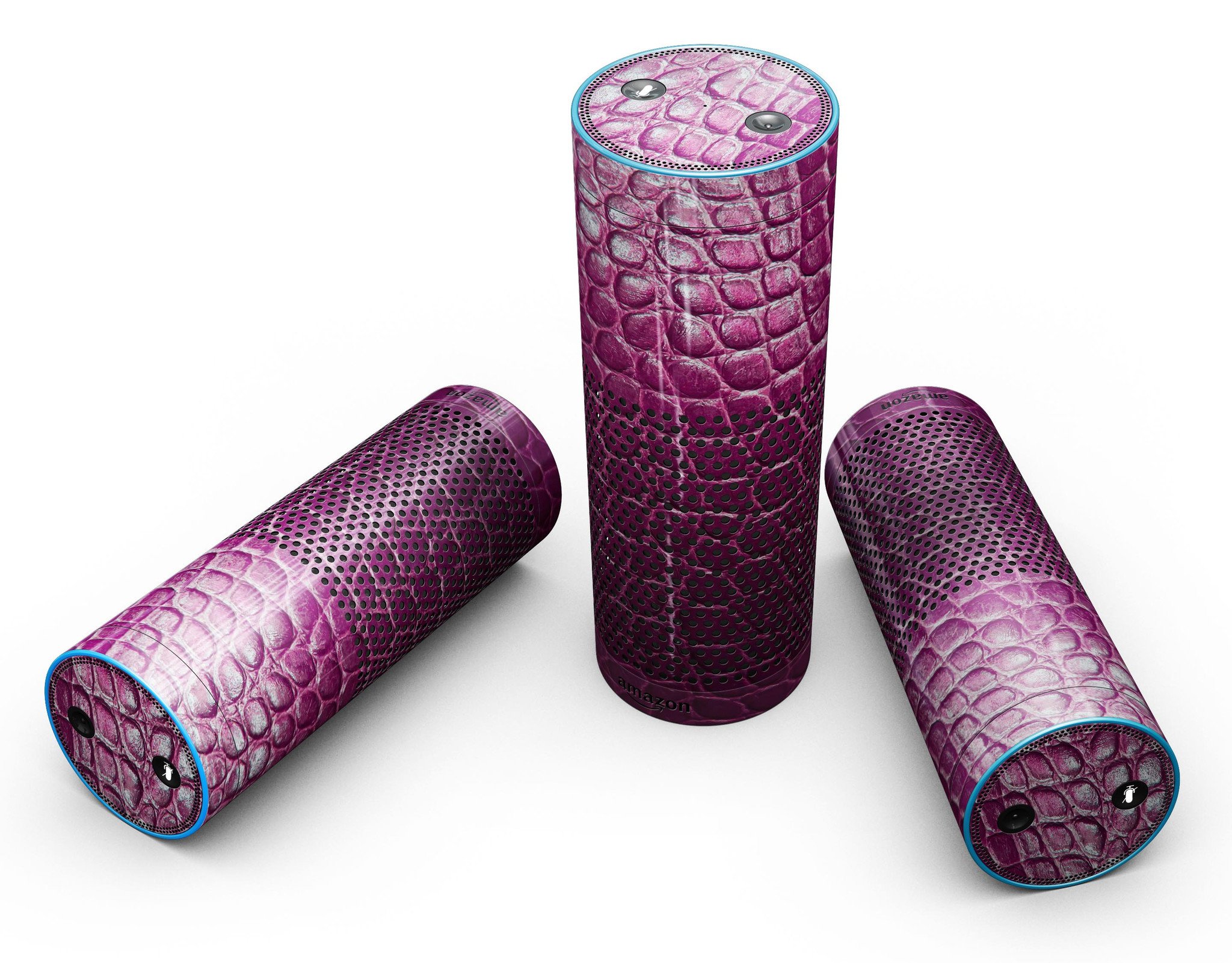Bright magenta alligator skin full-body skin-kit for Amazon Echo, showcasing vibrant color and texture.