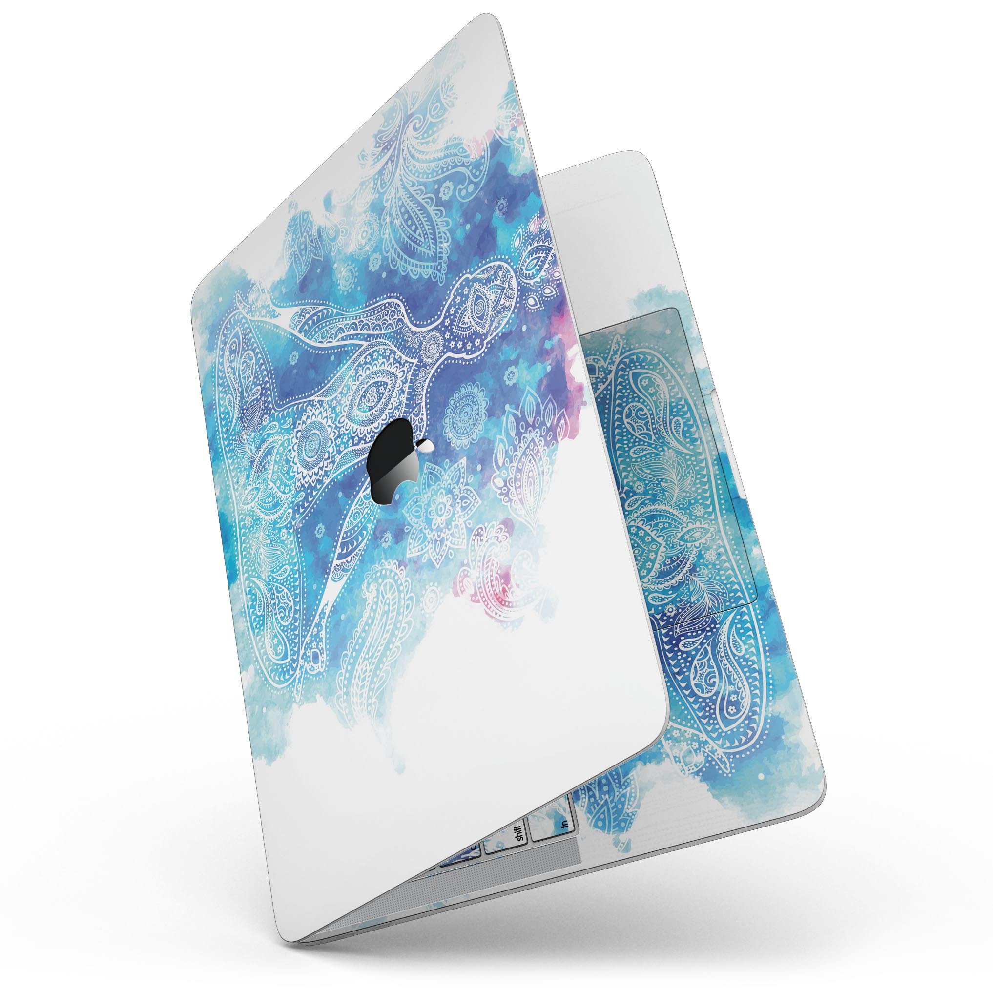 Bright Oil Yoga Mood skin kit for MacBook Pro with Touch Bar, showcasing vibrant design and premium vinyl material.